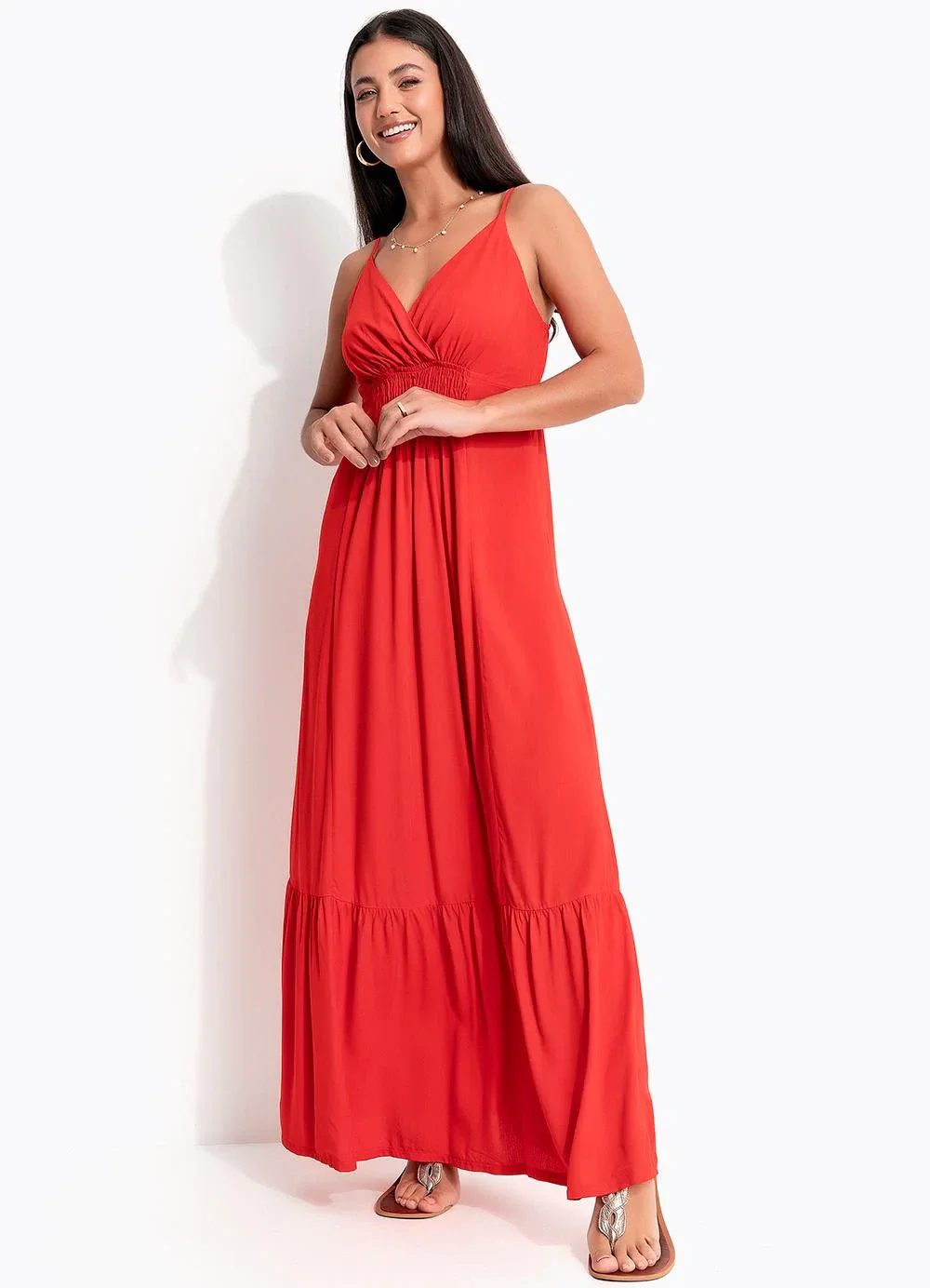Quintess - Vestido Longo Vermelho em Viscose