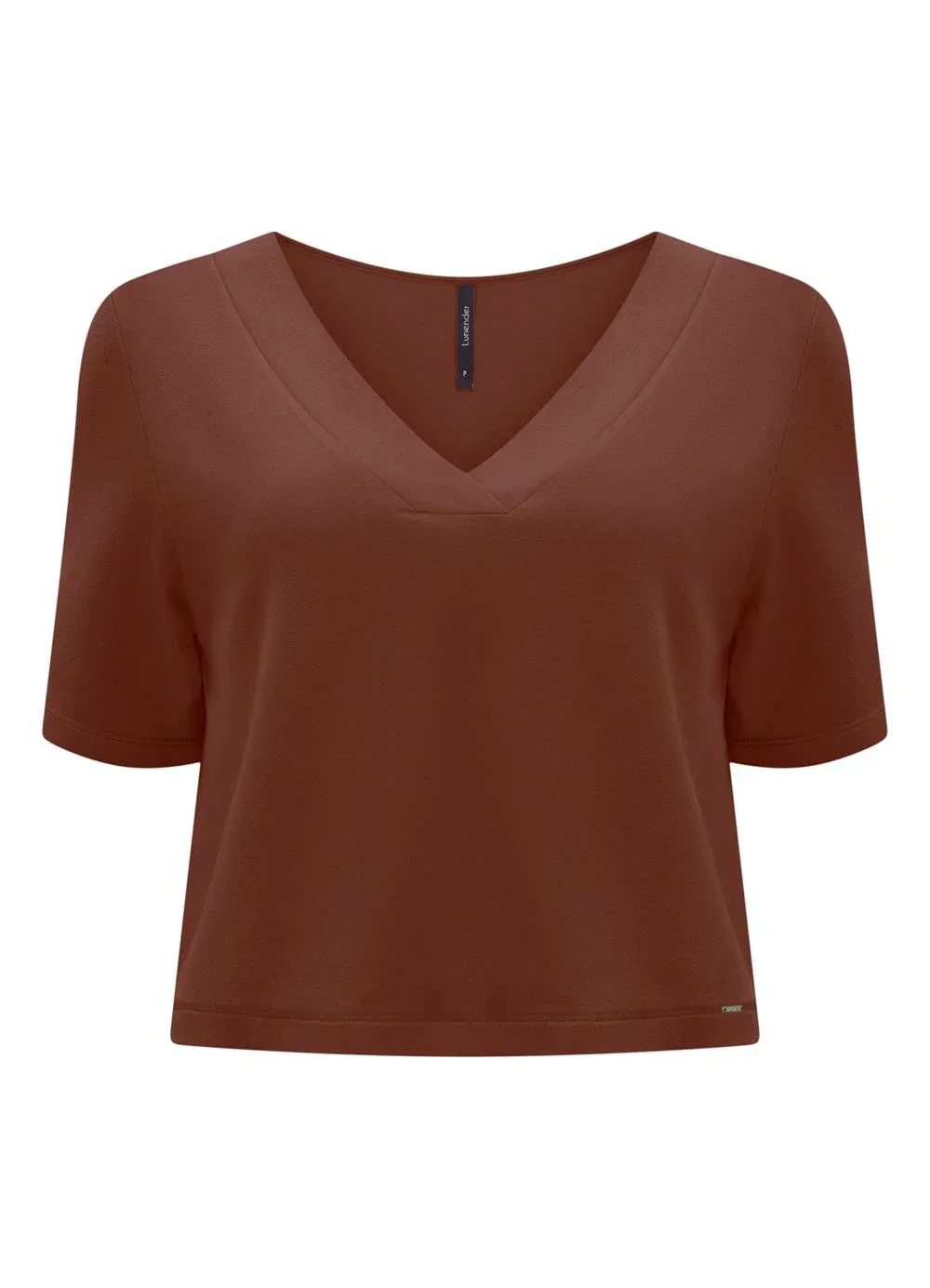 Lunender - Blusa Cropped com Decote em V Marrom