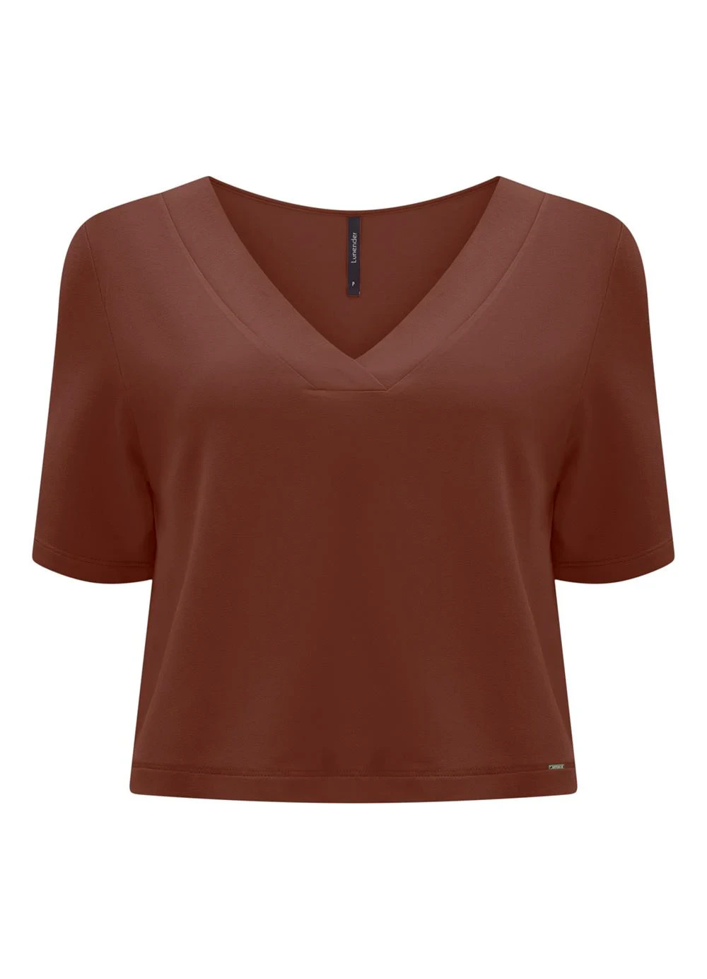 Lunender - Blusa Cropped com Decote em V Marrom