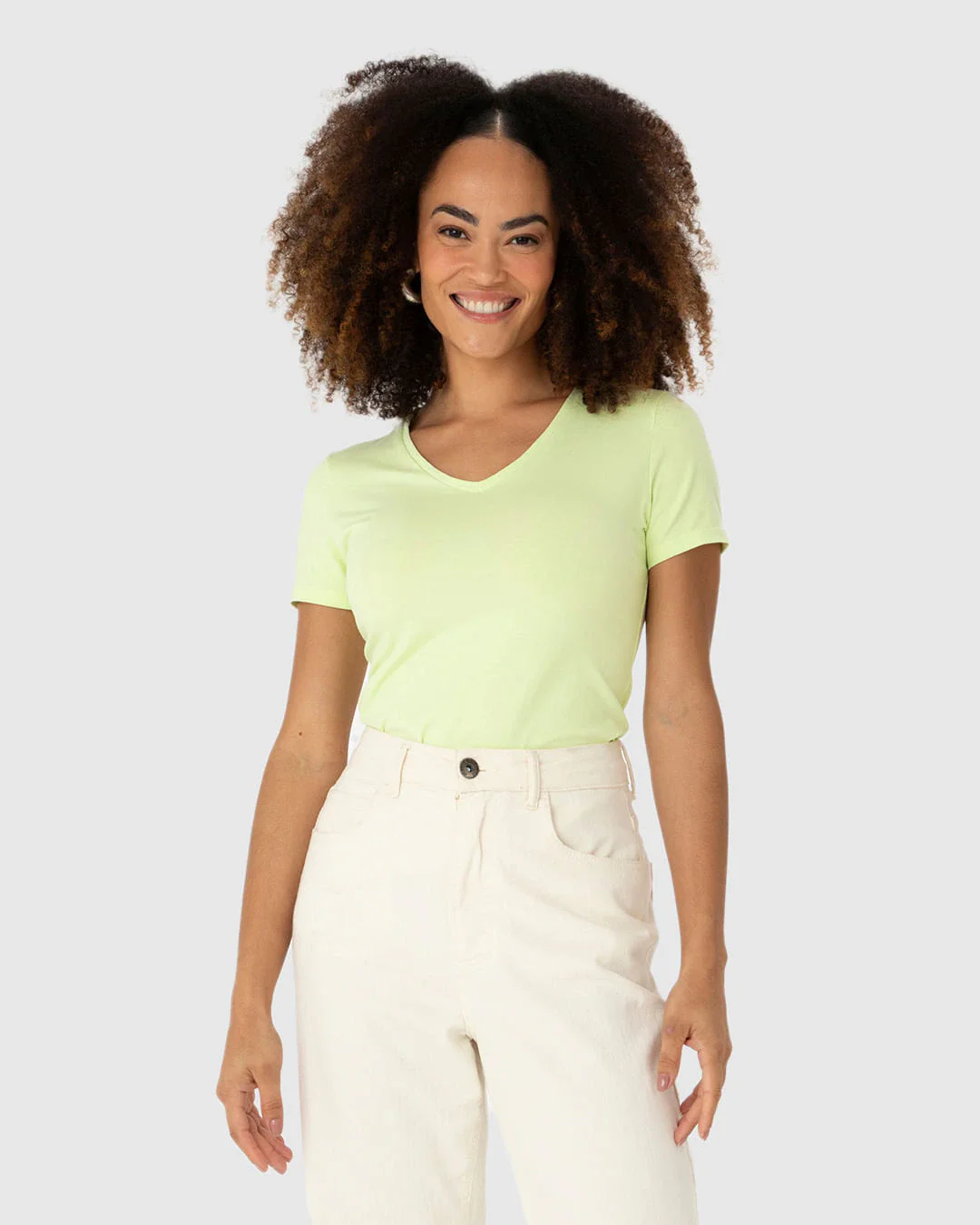 Camiseta Básica Feminina Decote V Em Algodão