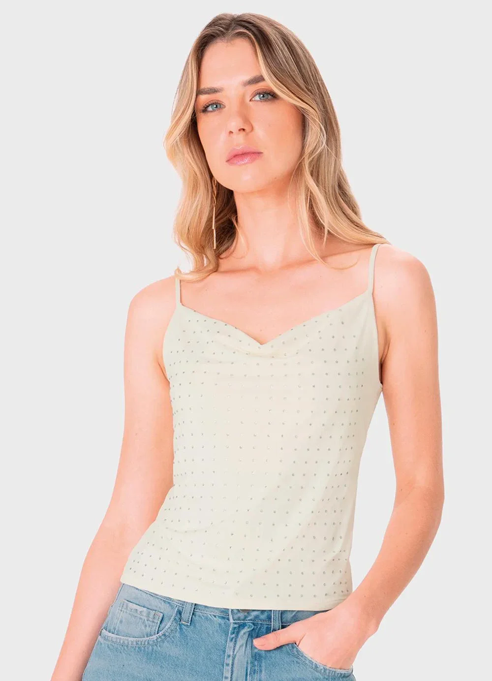 Enfim - Blusa Slim com Strass Off White