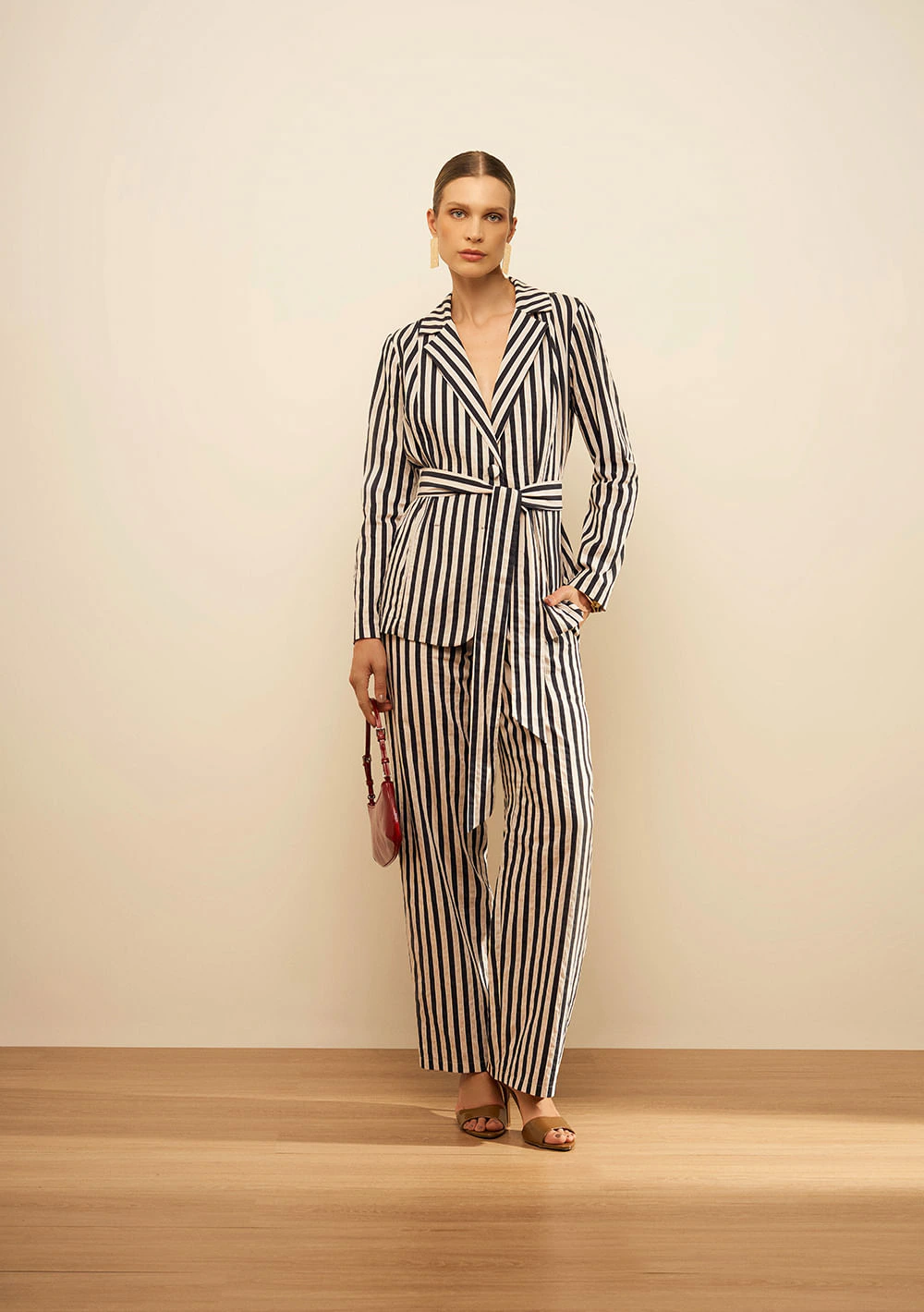 Blazer Maria.Valentina Ajustado Manga Longa Padrão Azul Escuro