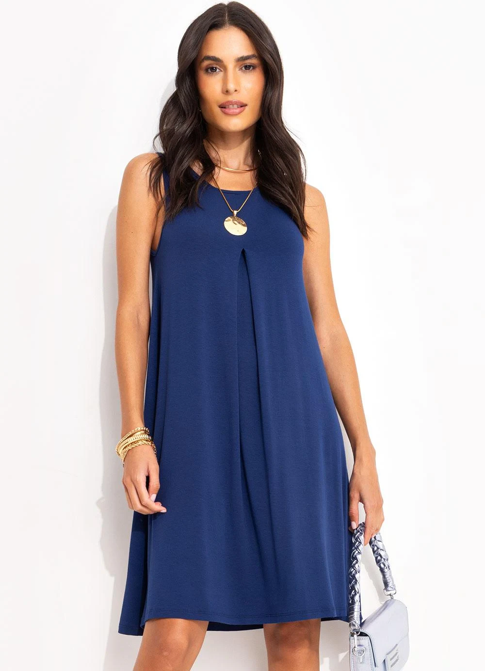 Quintess - Vestido Azul Marinho em Malha de Viscose