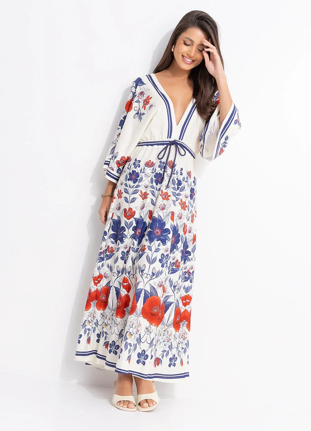 Farm - Vestido Cropped Floral Lina Bege