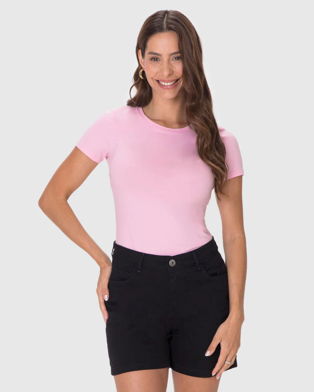 Camiseta Básica Feminina Slim Decote Redondo Em Algodão