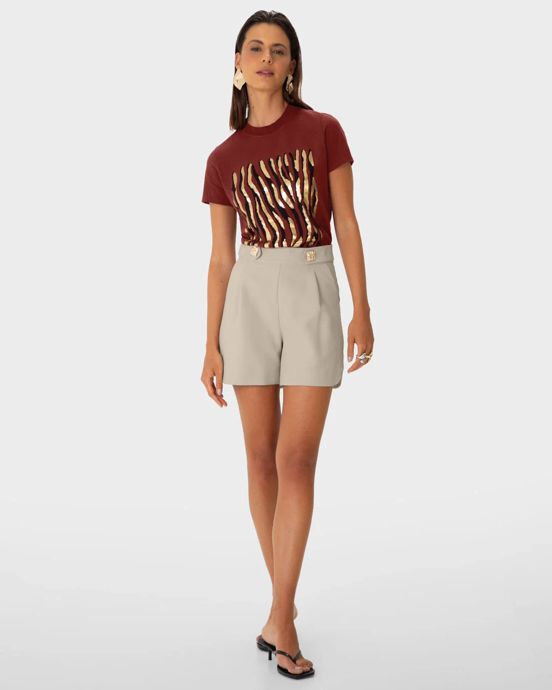 T-Shirt Feminina Slim Estampa Foil Animal Print Em Algodão - ENFIM