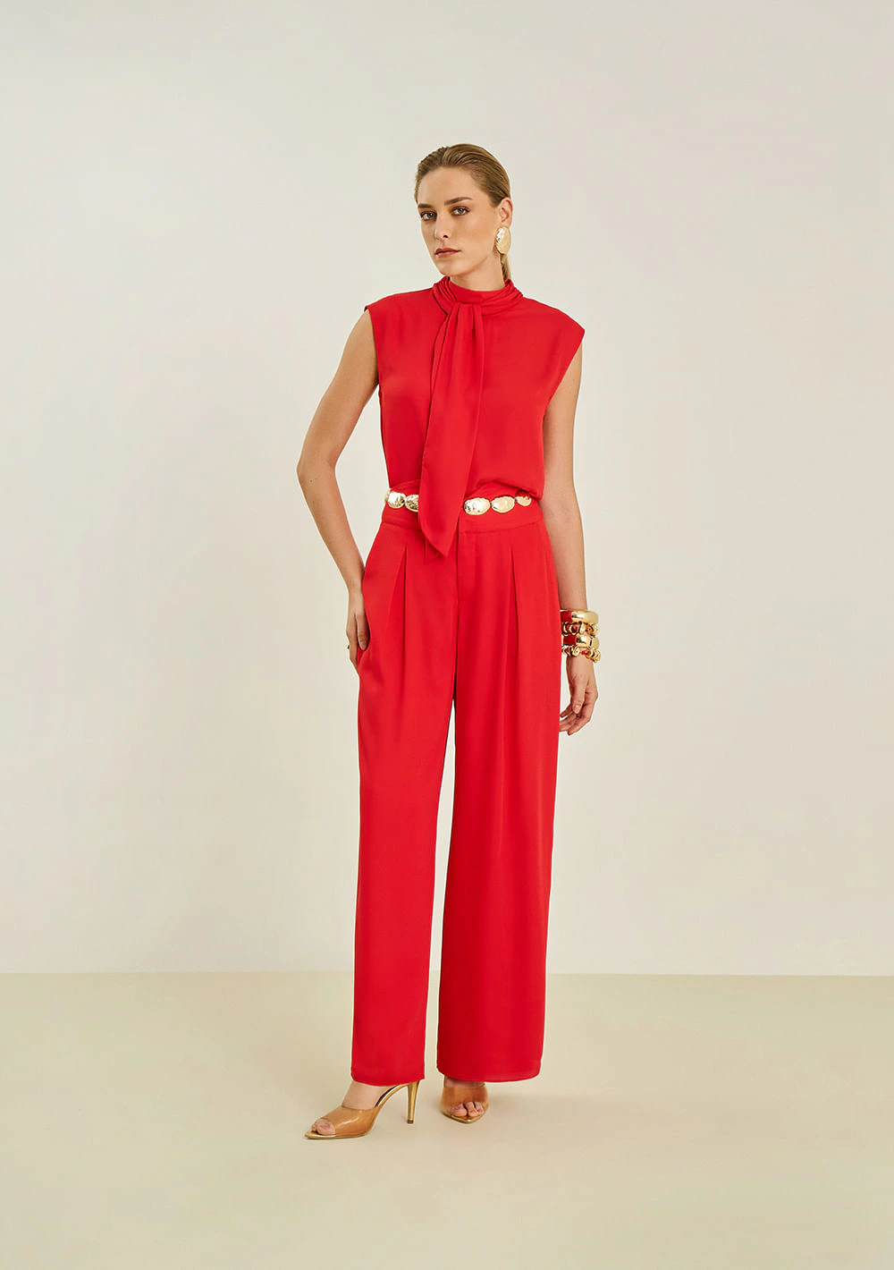 Calça Maria.Valentina Pantalona Alta Vermelho