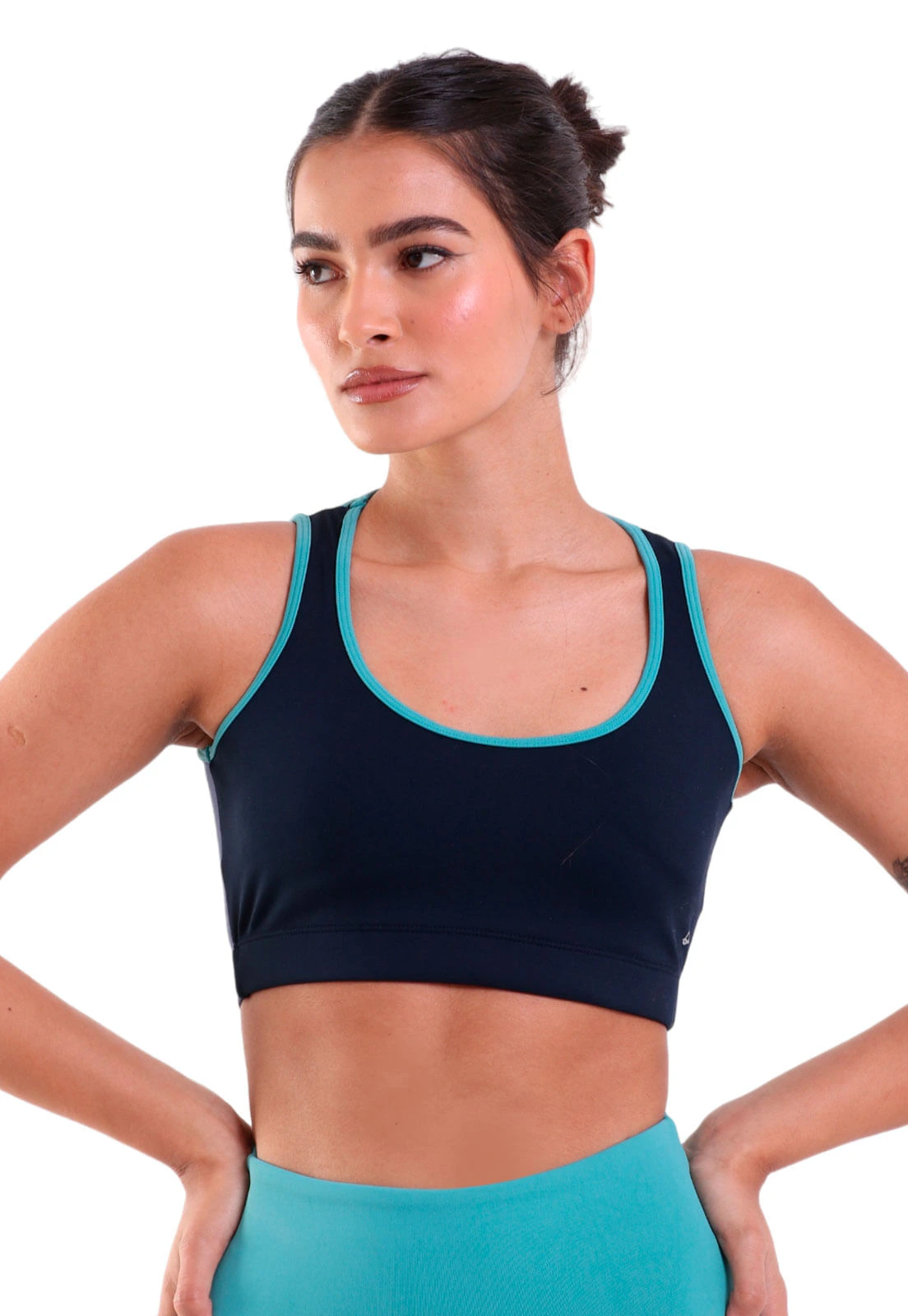 Top Fitness de Alta Compressão Tricolor com Tela