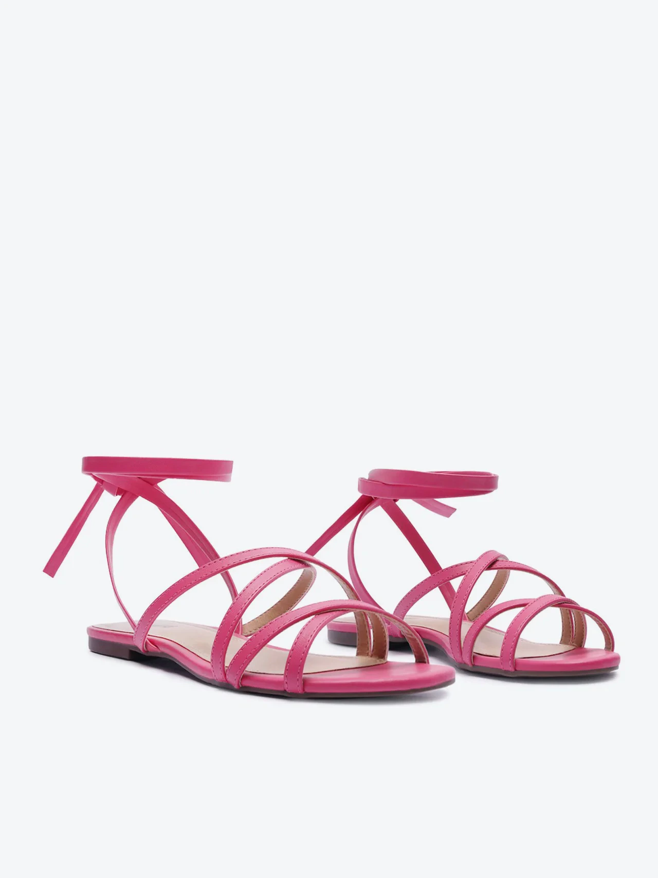 Sandália Rasteira Flat Tiras Rosa