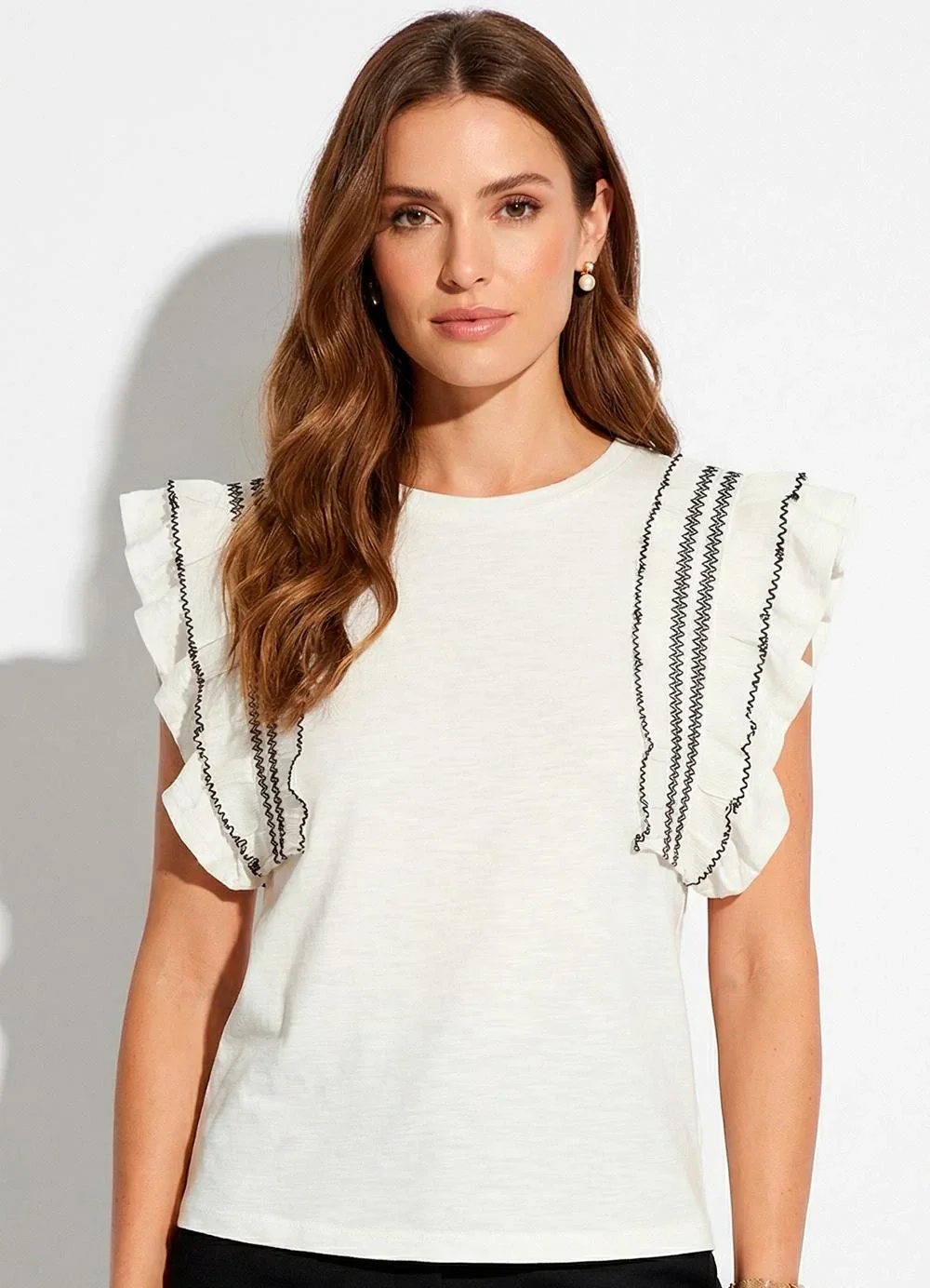 Enfim - Blusa Babados com Fenda Off White