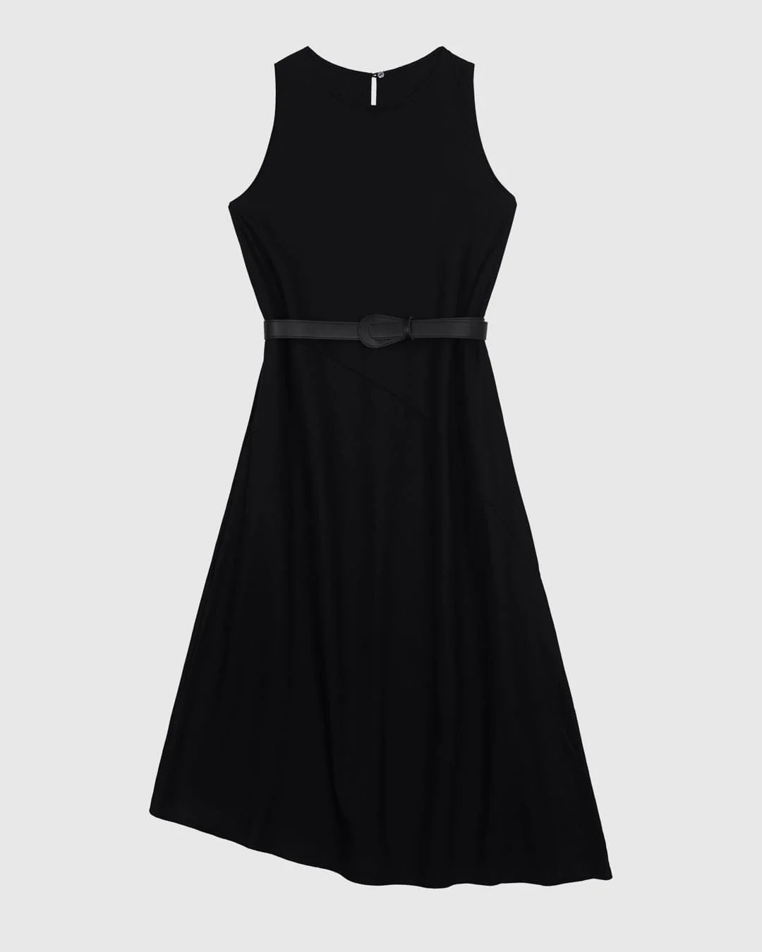 Vestido Midi Feminino Com Cinto E Barra Assimétrica Em Crepe De Viscose - ENFIM