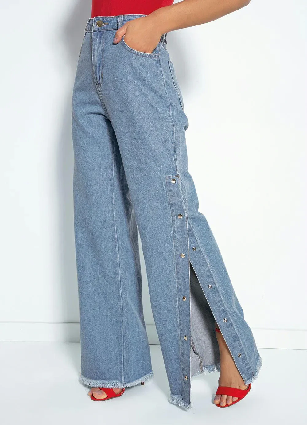 Sawary Jeans - Calça Jeans com Botões nas Fendas Sawary
