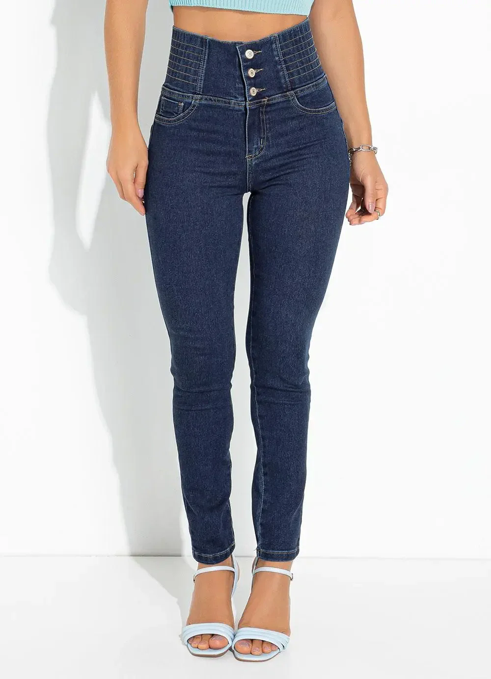 Sawary Jeans - Calça Jeans Azul Escuro com Elástico na Cintura