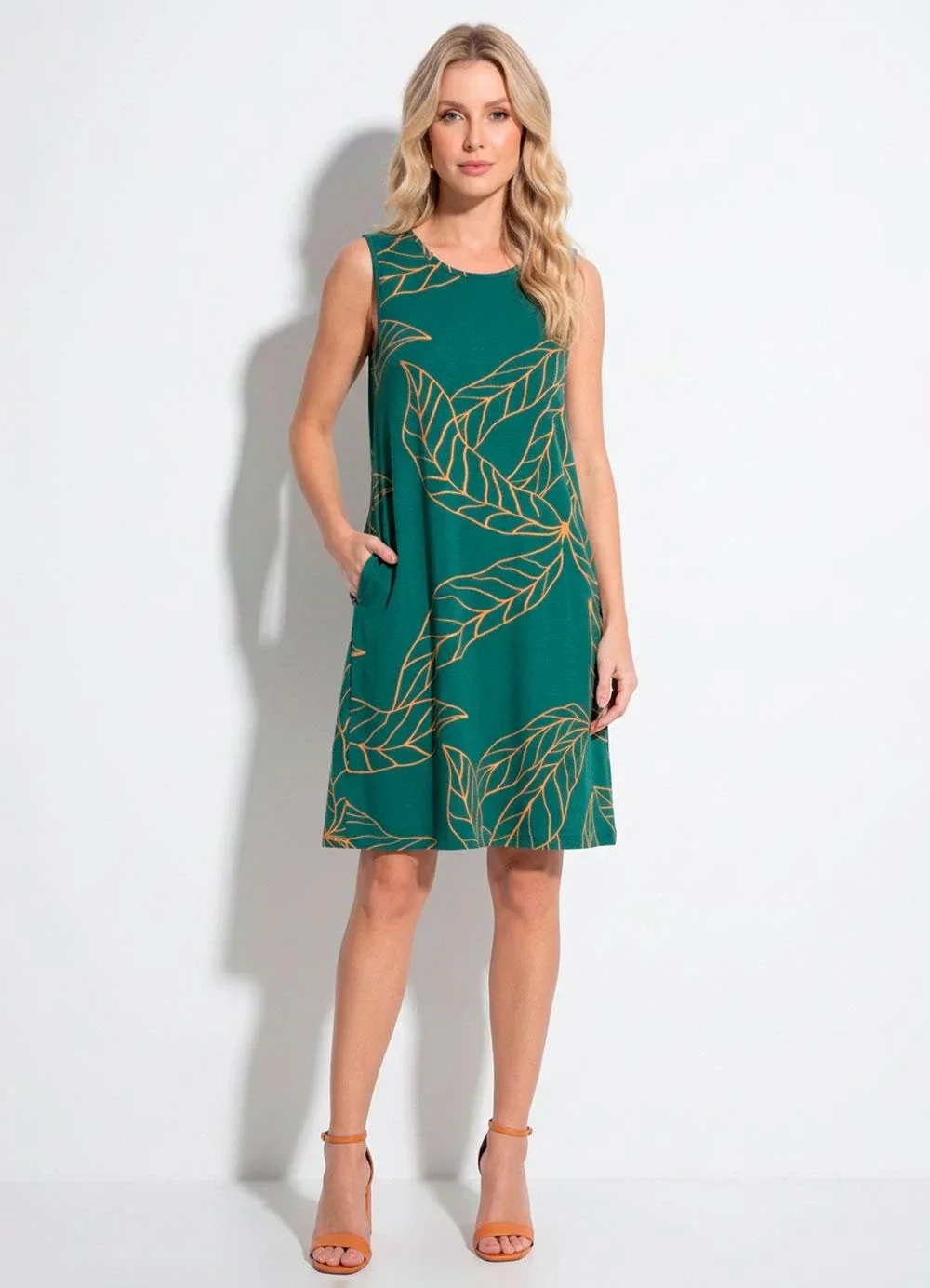 Quintess - Vestido com Bolsos Folhagem Verde
