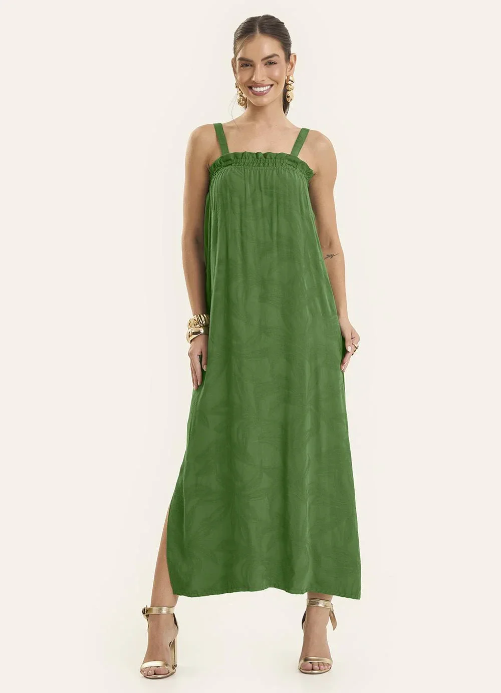 Rovitex - Vestido Feminino Estampado Viscose Verde