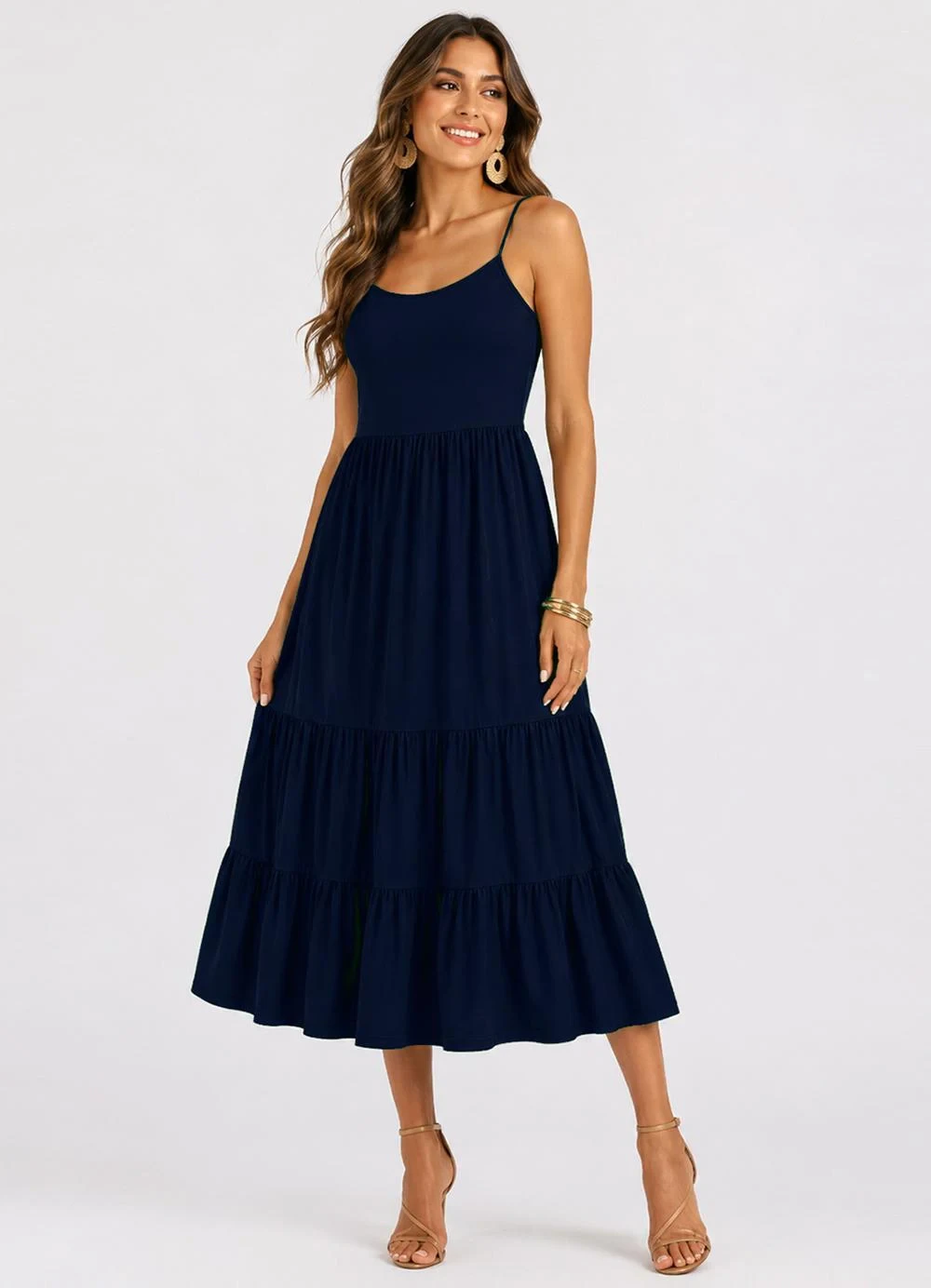 Rovitex - Vestido Midi Feminino de Alça em Viscose Azul