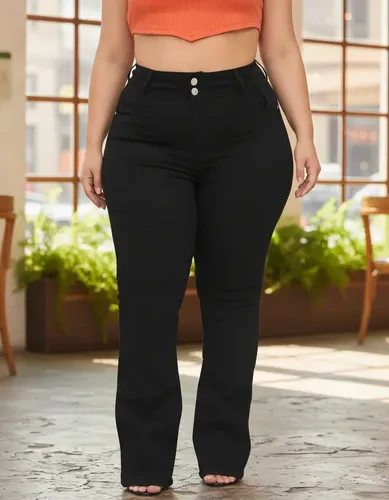 Calça Jeans Feminina Modelo Flare Plus Size Cintura Alta