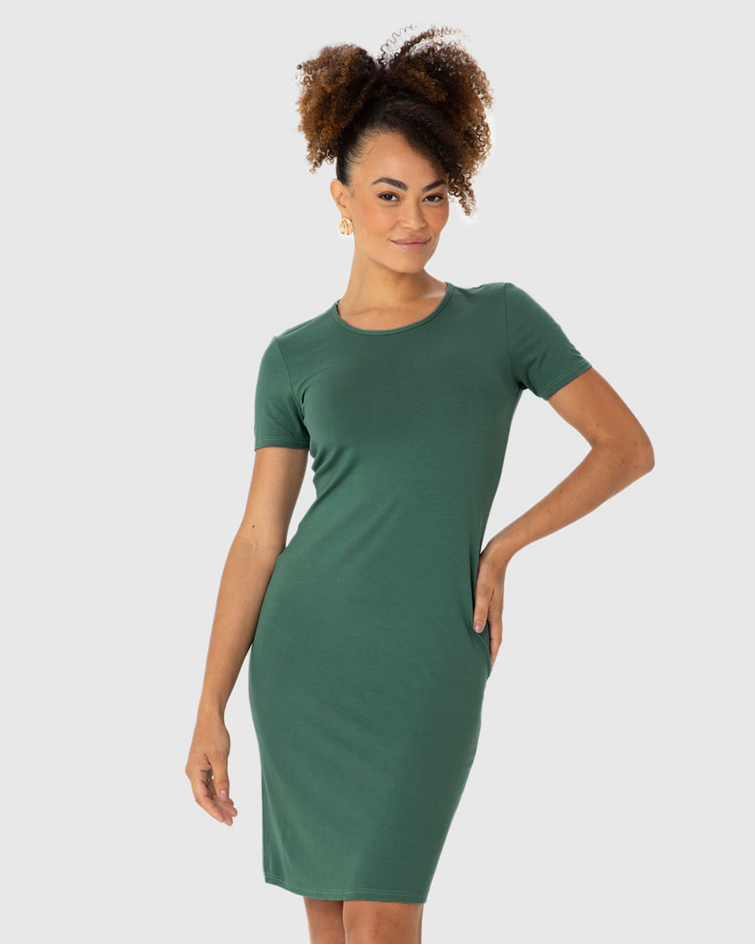 Vestido Básico Feminino Manga Curta Em Viscose Stretch