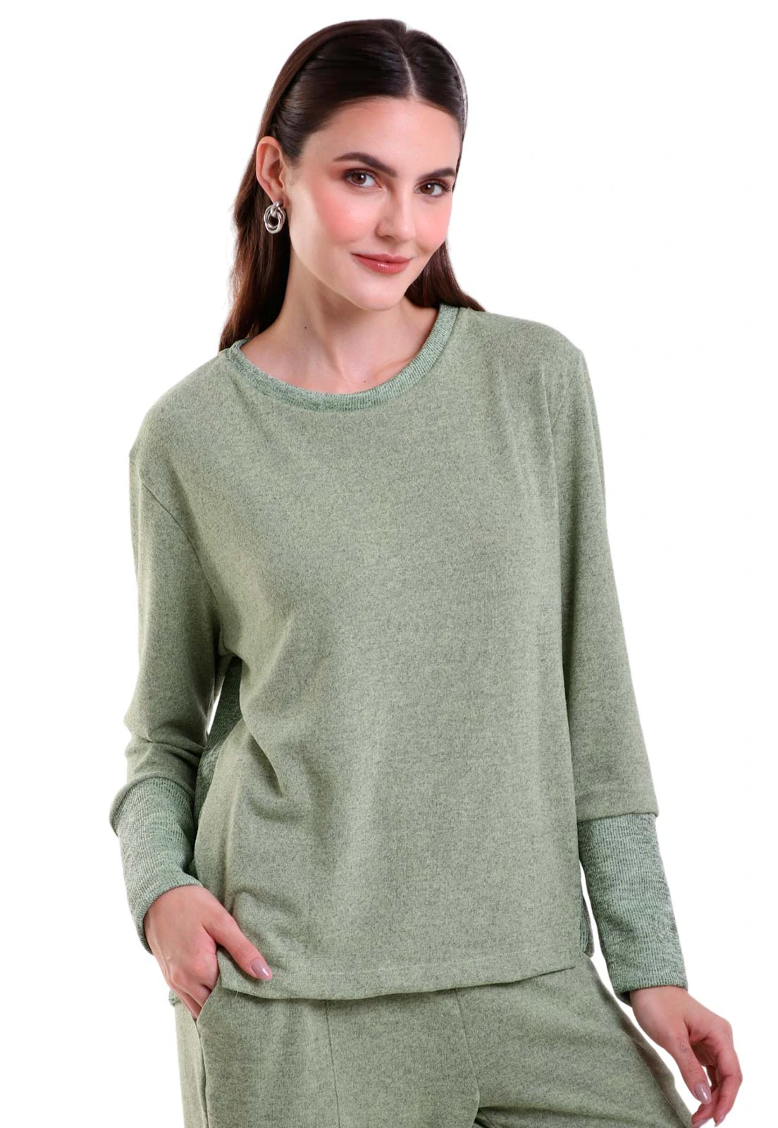 Blusa Manga Longa New com Recortes Tricot