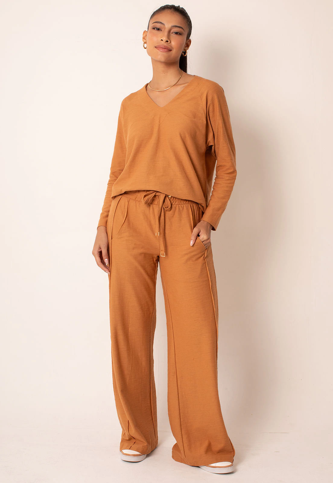 Calça Moletinho Pantalona Com Cordão