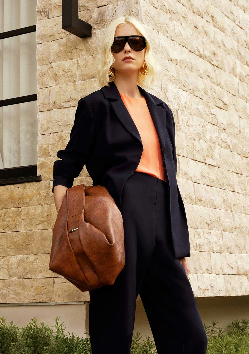 Blazer Iódice Ajustado Manga Longa Padrão Azul Escuro