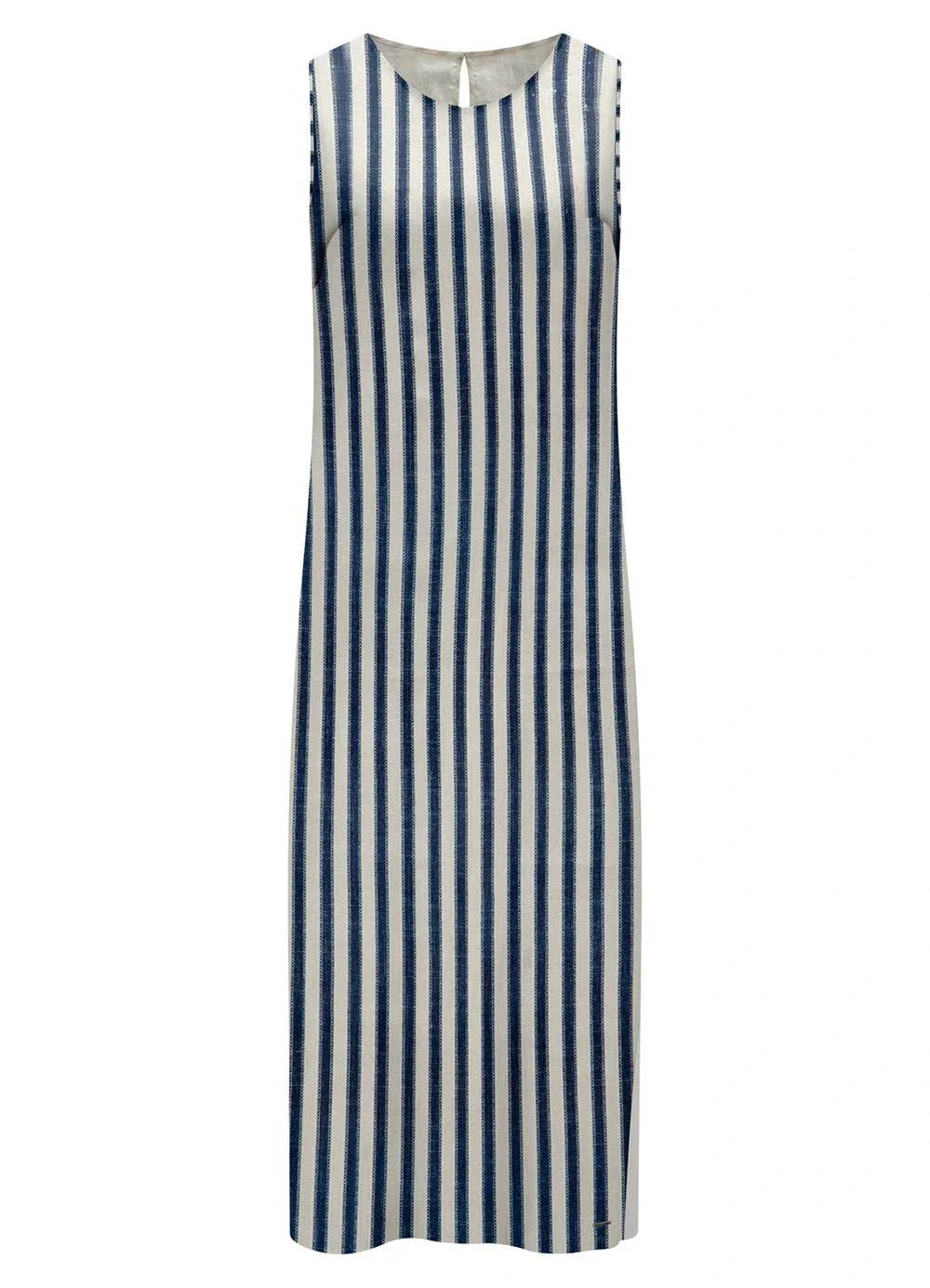 Lunender - Vestido Midi Listrado com Fenda Lateral Azul