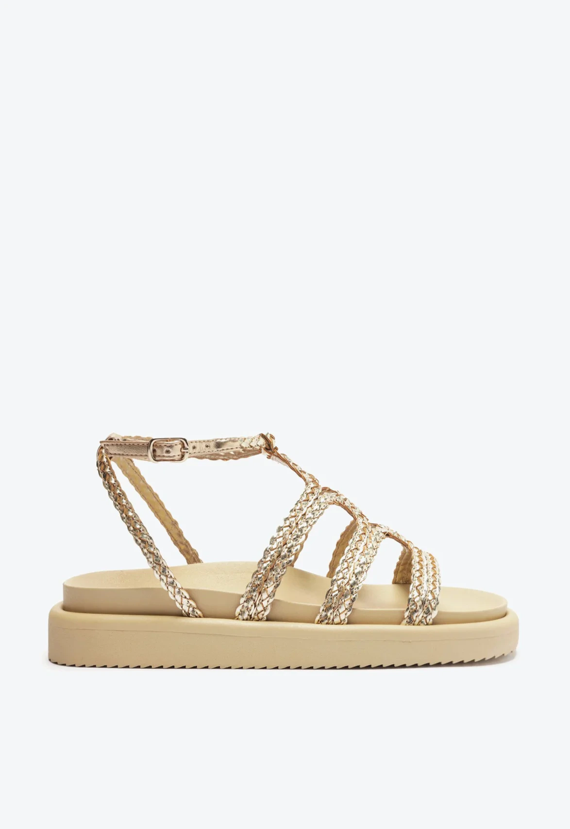 Papete Gladiadora Tiras Boho Dourada