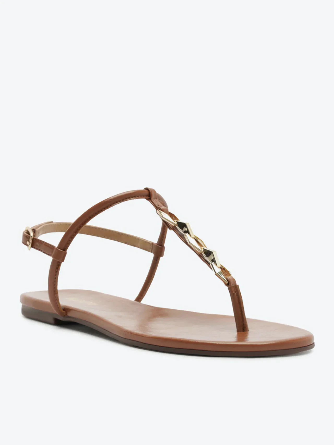 Sandália Rasteira Slim Metal Marrom