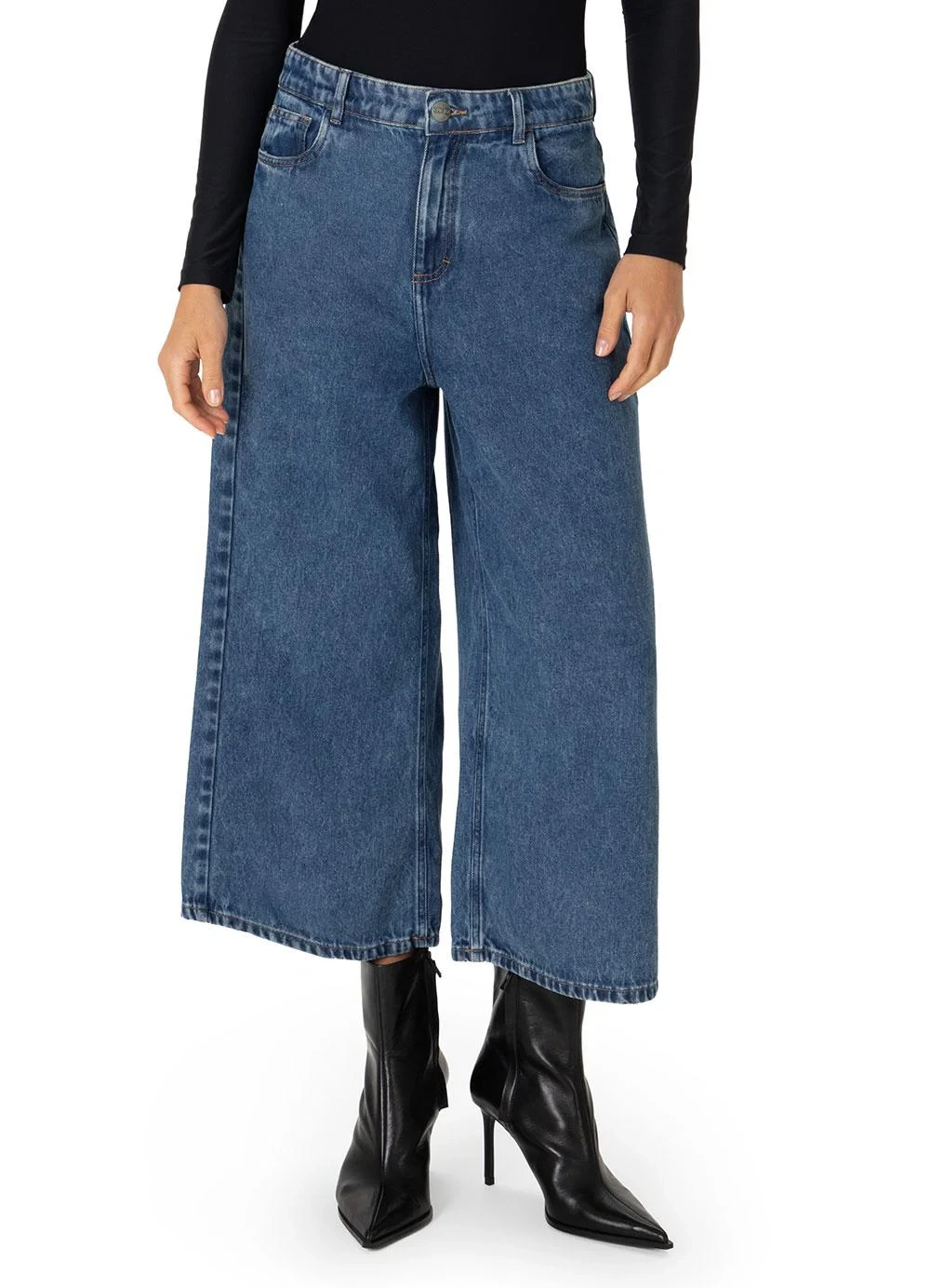 Enfim - Calça Pantacourt Cintura Alta Jeans Azul