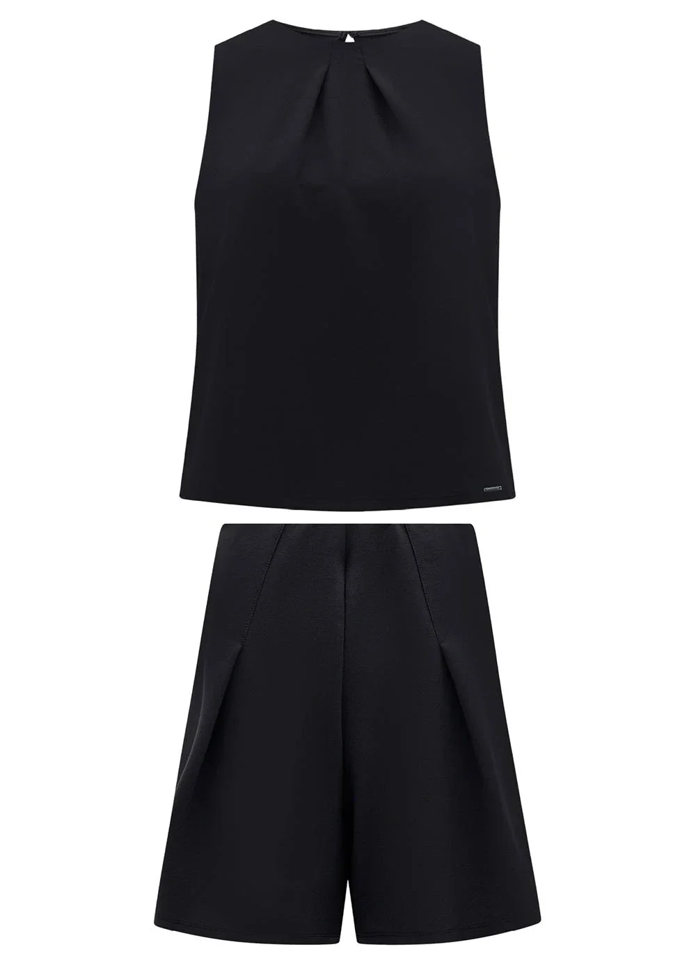 Lunender - Conjunto com Blusa e Shorts em Malha Preto