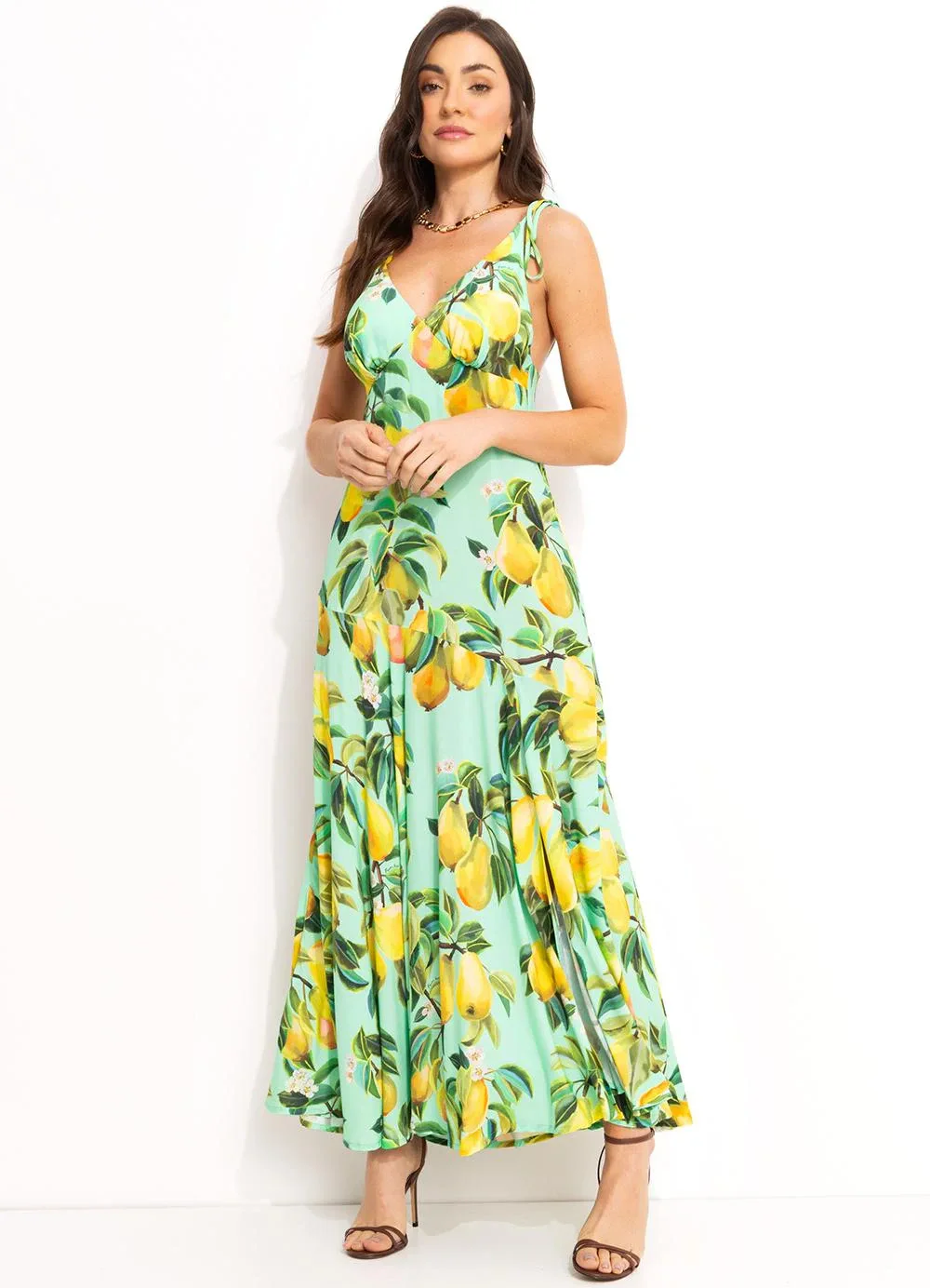 Farm - Vestido Cropped em Viscose Verde