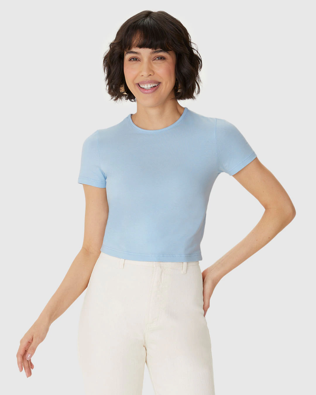 Blusa Long Cropped Feminina Manga Curta Em Algodão