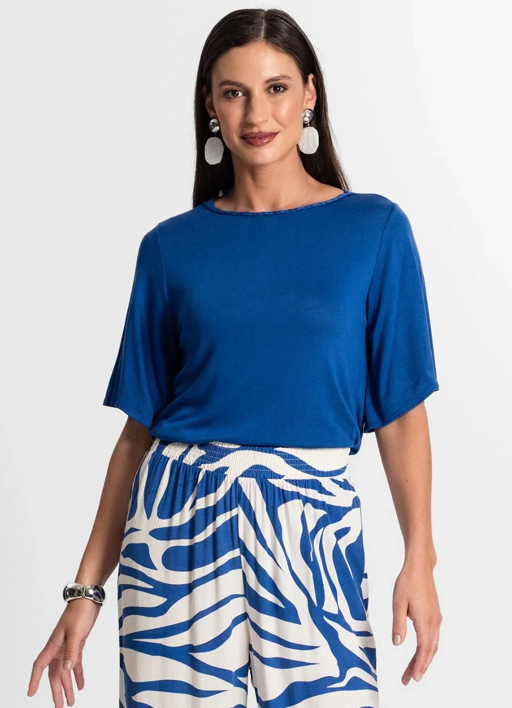 Rovitex - Blusa Feminina Manga Curta Azul