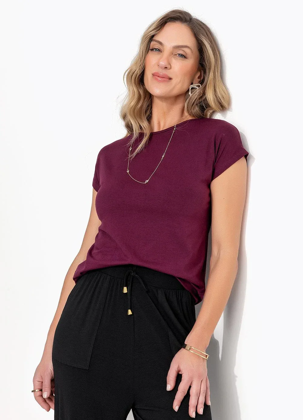Quintess - Blusa Bordô em Malha de Viscose