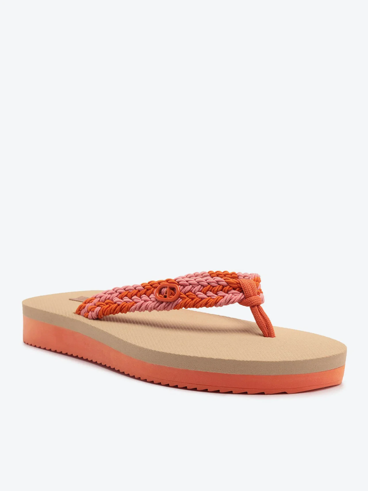 Sandália Papete Flatform Tiras Crochê Laranja