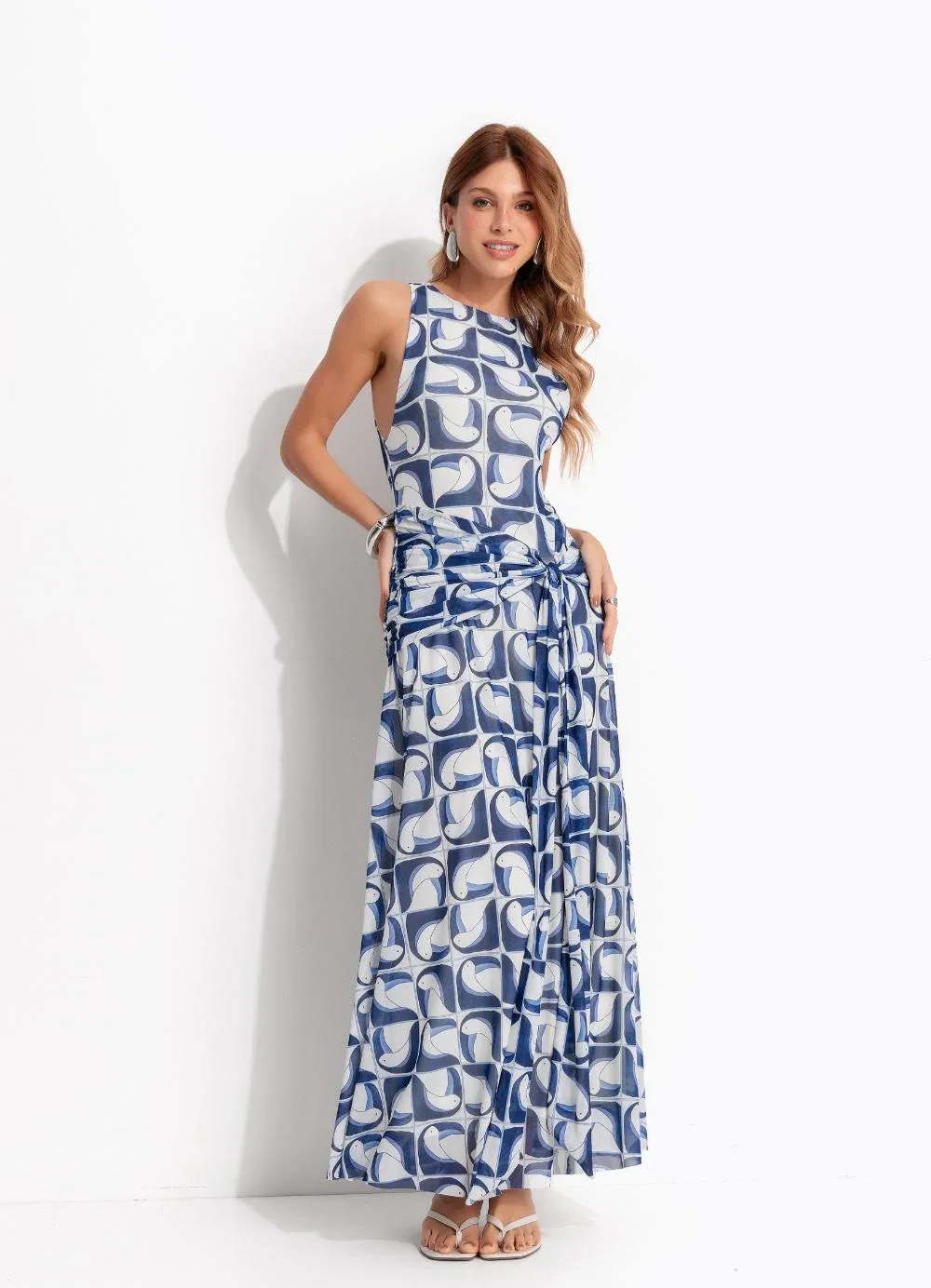 Farm - Vestido Tule Tuca Tropical Off White