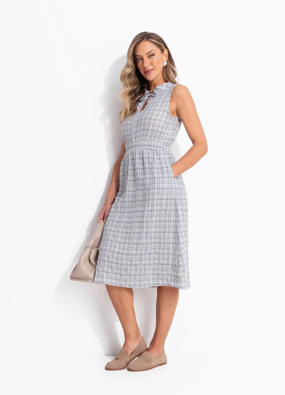 Quintess - Vestido Vichy Verde em Gaze