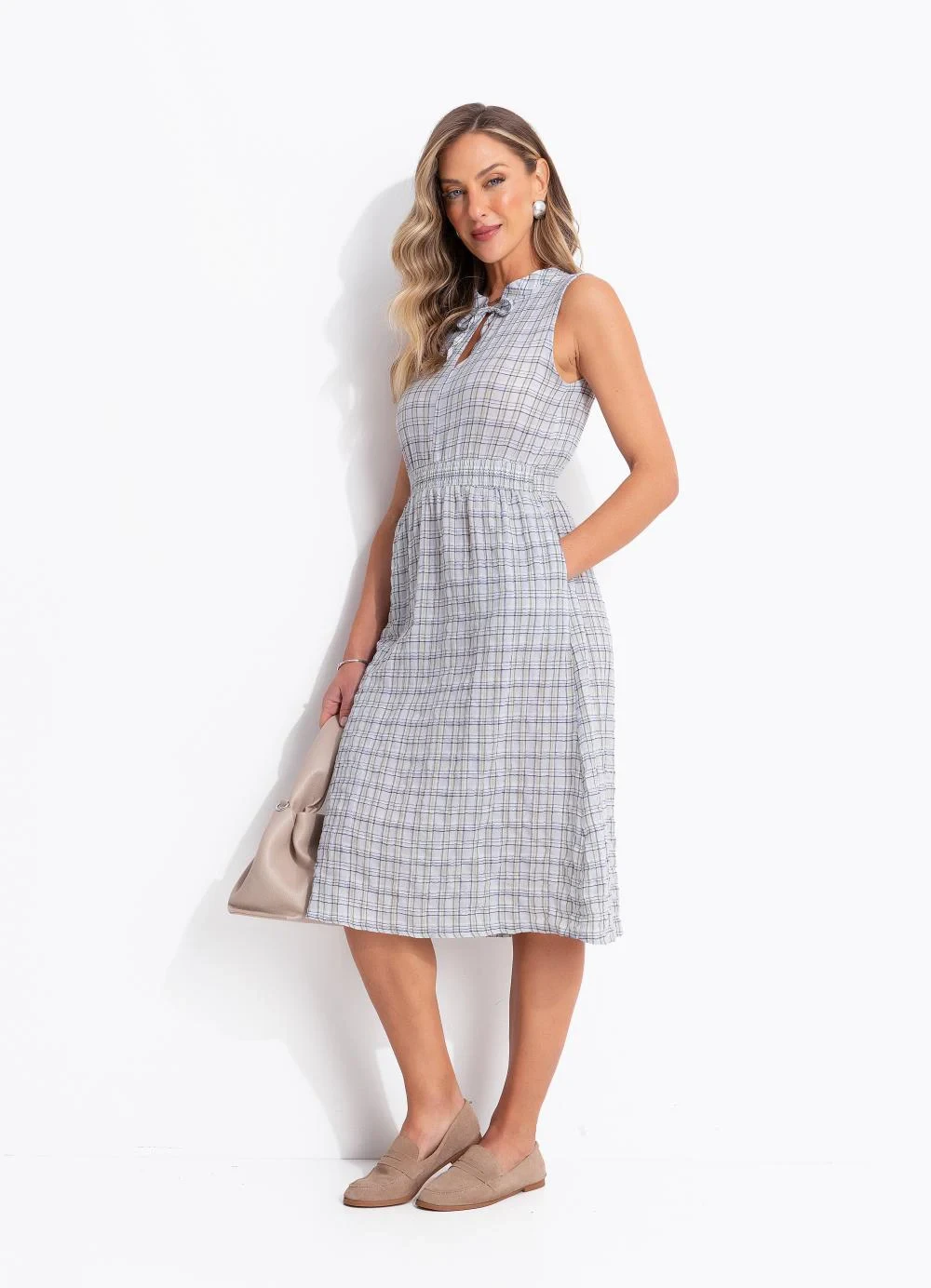 Quintess - Vestido Vichy Verde em Gaze