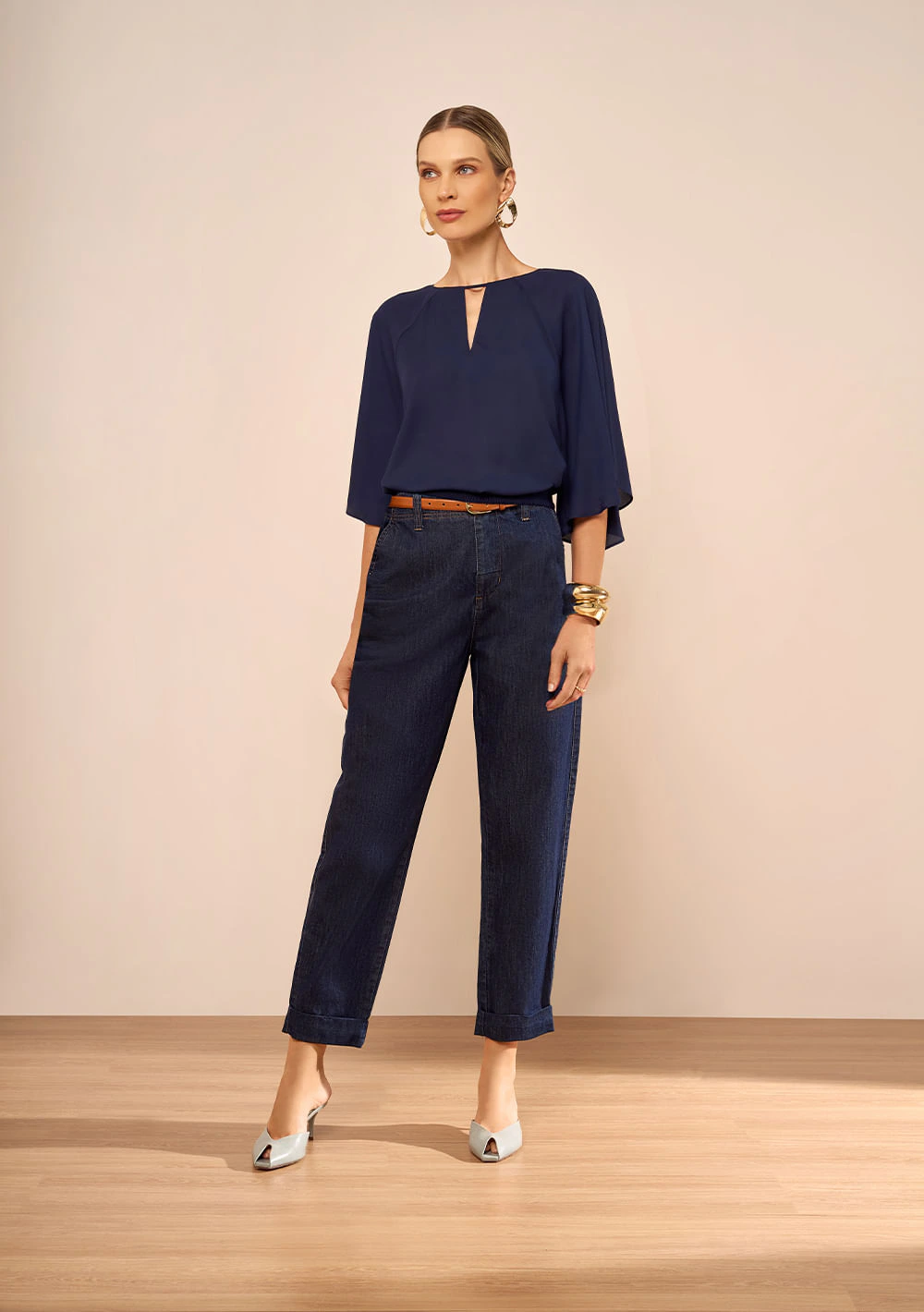 Blusa Solta Murta Azul Escuro