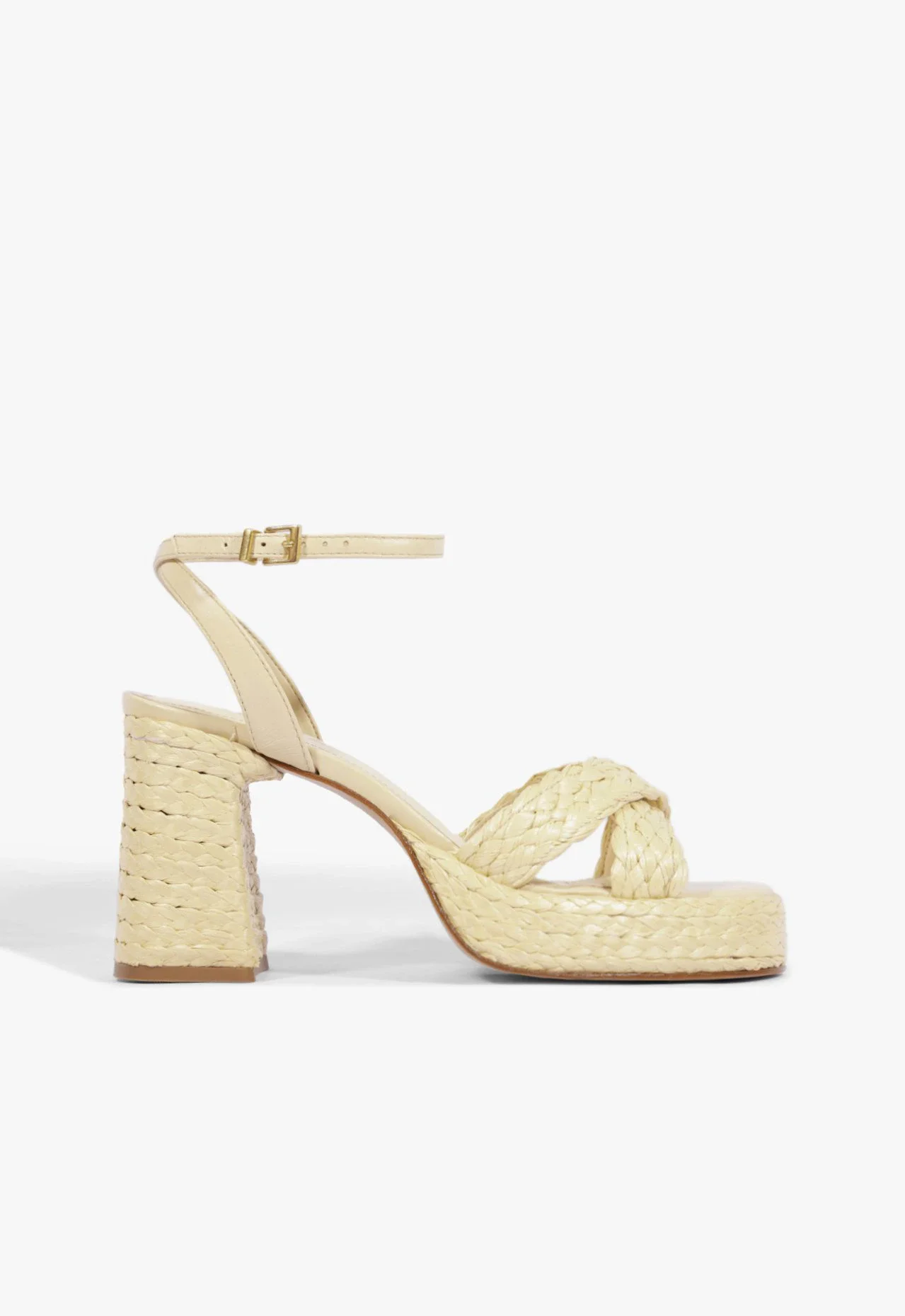 Sandália Salto Bloco Trançada Off White
