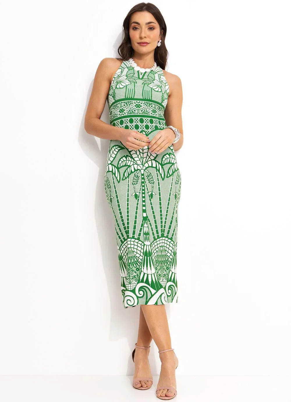 Farm - Vestido Midi em Viscose Verde