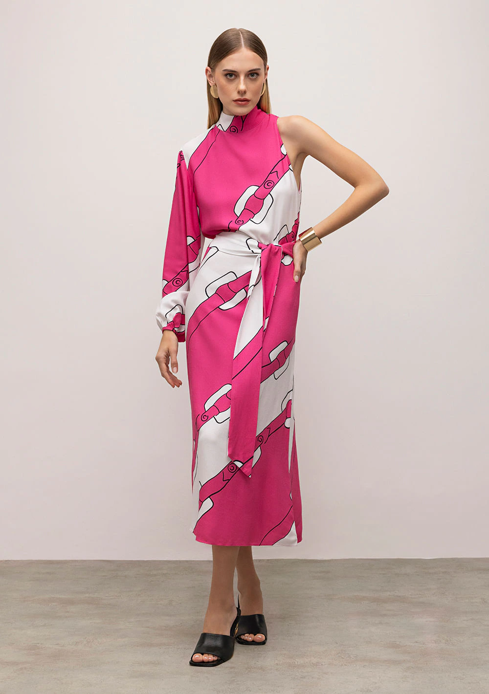 Vestido Iódice Midi Decote Redondo Com Faixa Pink