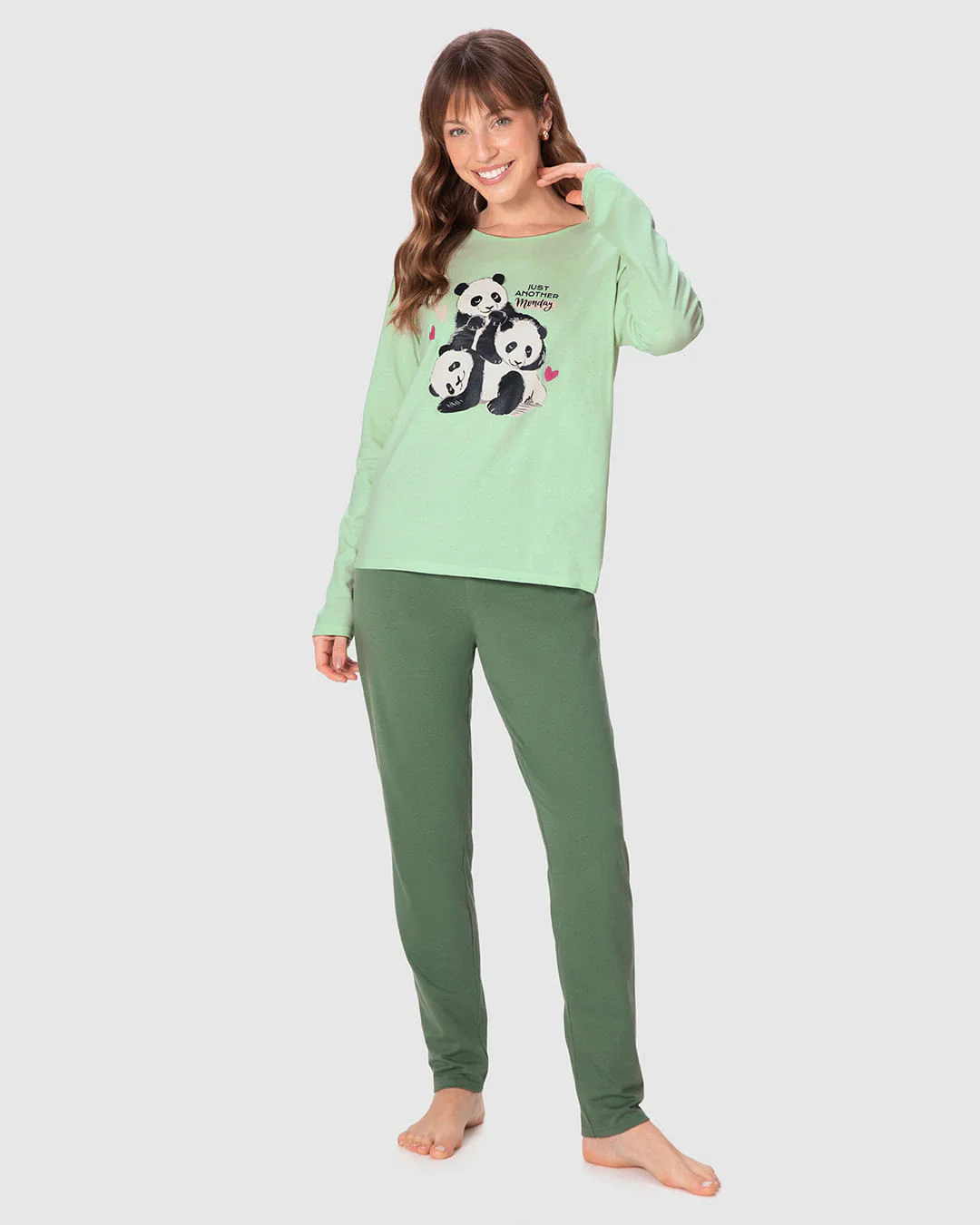 Pijama Longo Feminino Blusa Just Another Monday Em Malha 100% Algodão