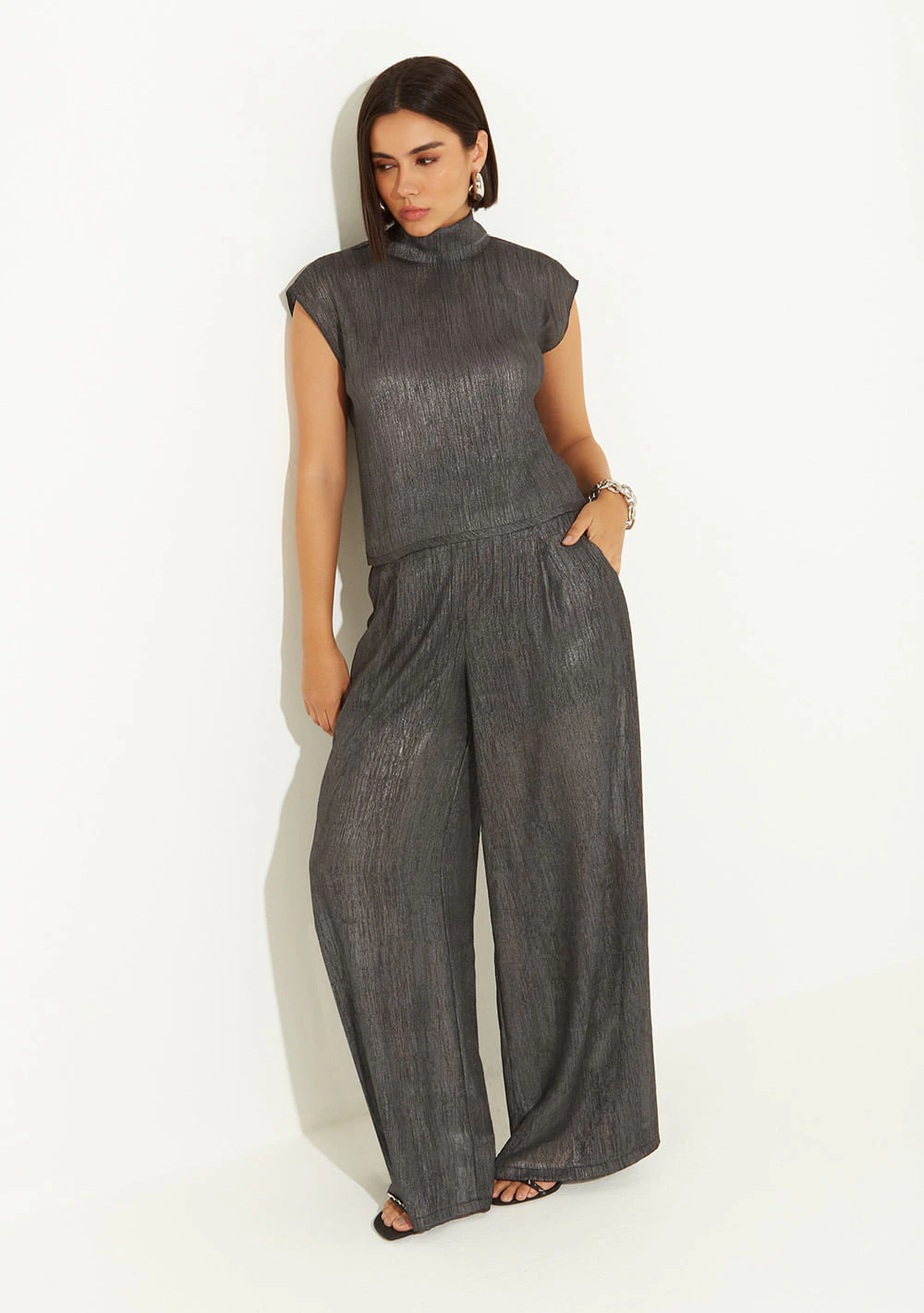 Calça Zinco Pantalona Alta Preto