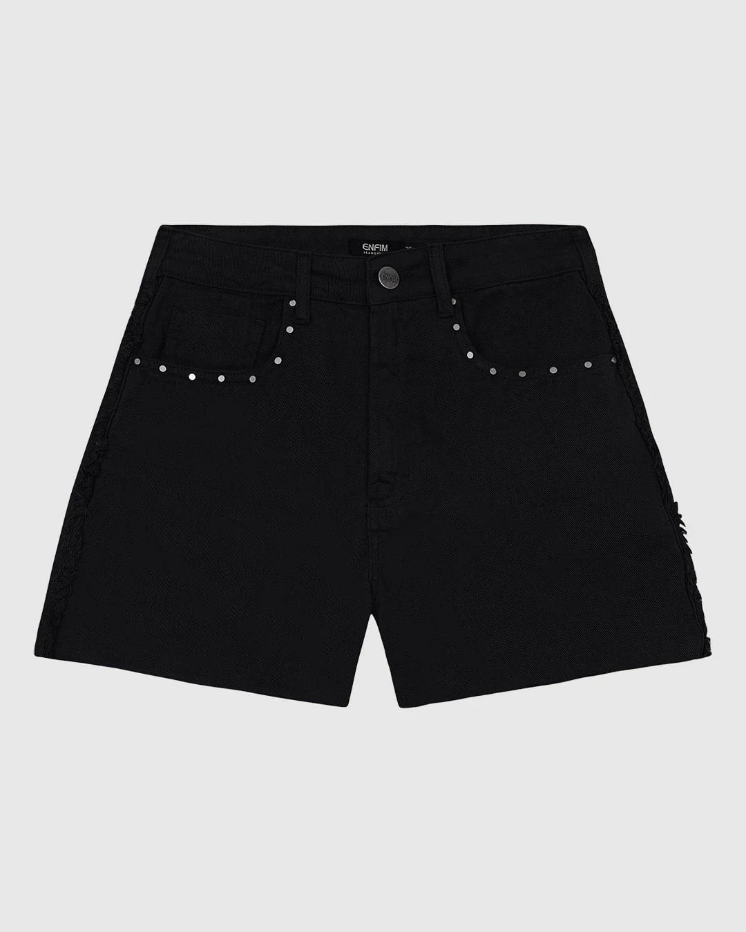 Shorts Feminino Cintura Alta Lateral Desfiada Em Jeans 100% Algodão - ENFIM