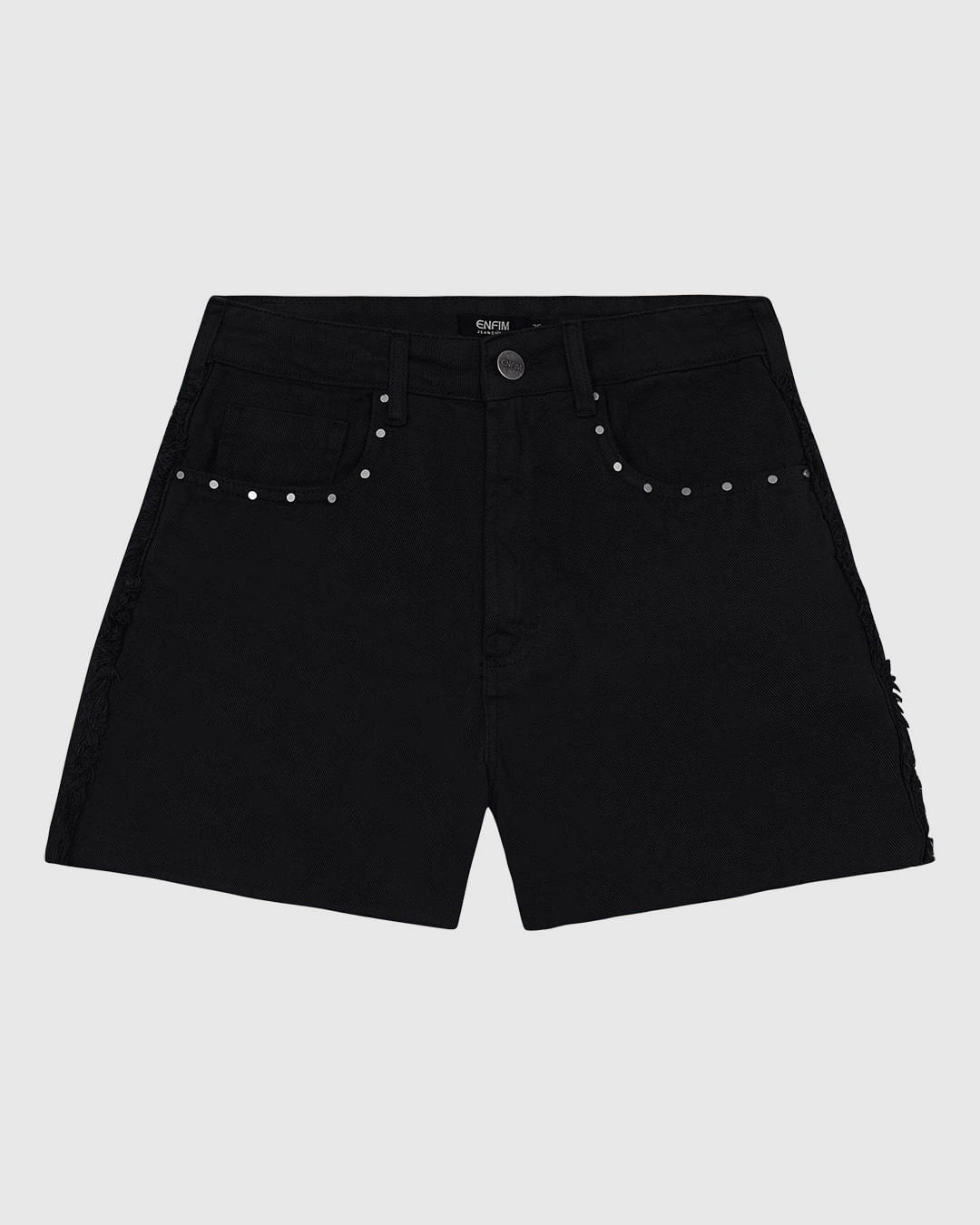 Shorts Feminino Cintura Alta Lateral Desfiada Em Jeans 100% Algodão - ENFIM