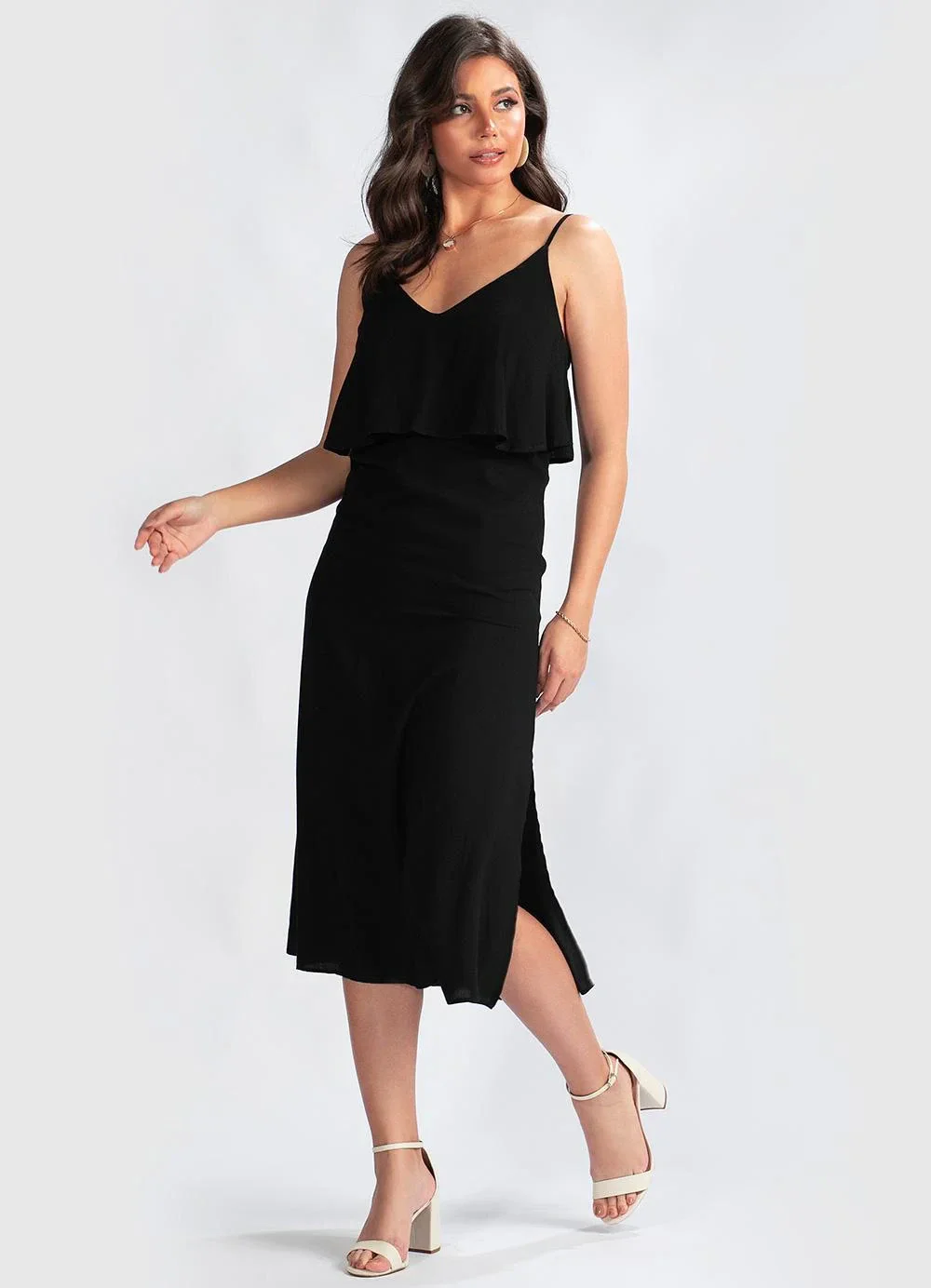 Colcci - Vestido Midi em Viscose Preto