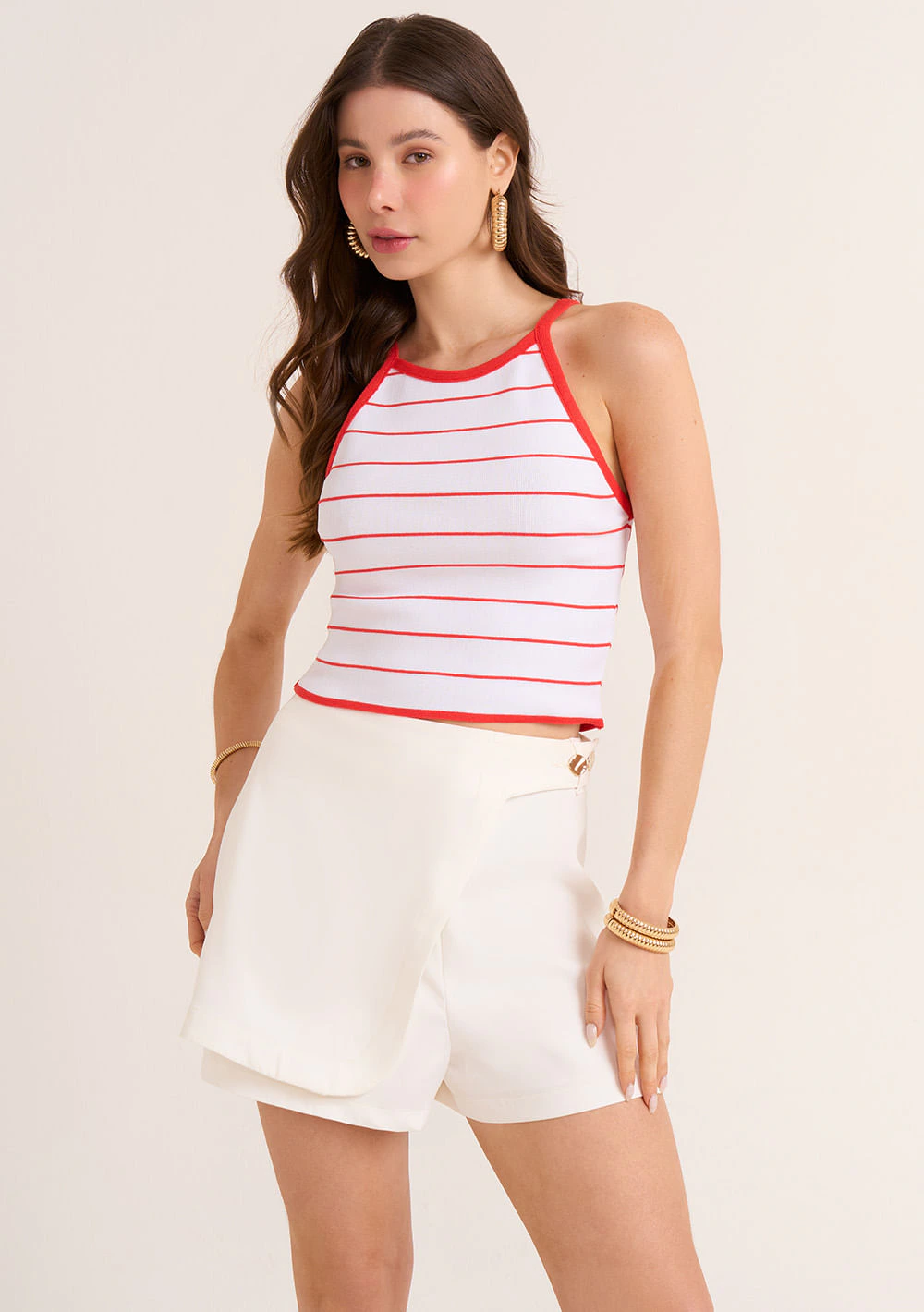 Top Zinco Justo Alça Tricô Off White
