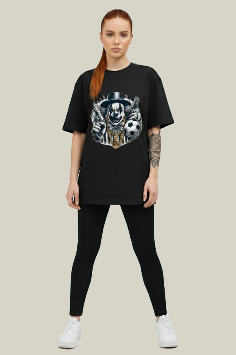 Camiseta Oversized Feminina Preta Algodão Prime WSS Clown Of Chaos Preto