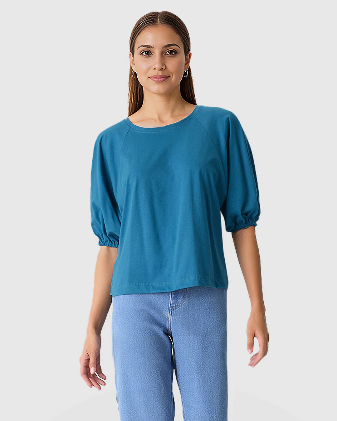 Blusa Ampla Feminina Manga Bufante Com Elástico Em Algodão